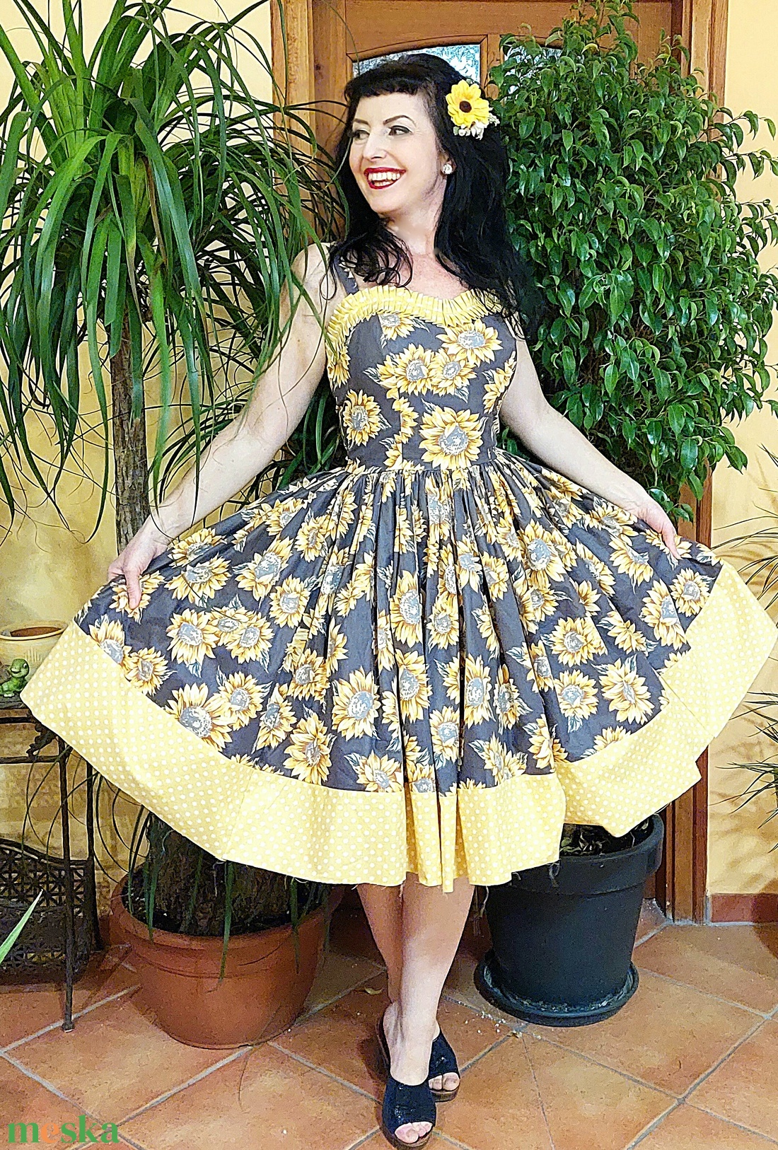Pinup Rockabilly ruha, napraforgó mintás - ruha & divat - női ruha - ruha - Meska.hu Pinup Rockabilly ruha, napraforgó mintás - ruha & divat - női ruha - ruha - Meska.hu