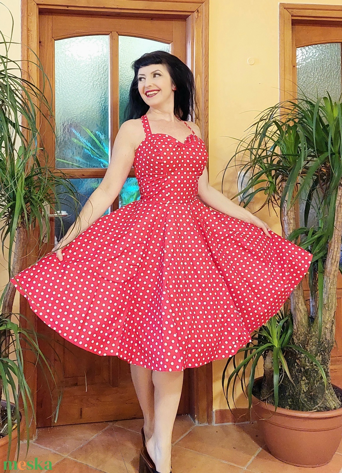 Pinup Rockabilly ruha piros pöttyös  - ruha & divat - női ruha - ruha - Meska.hu