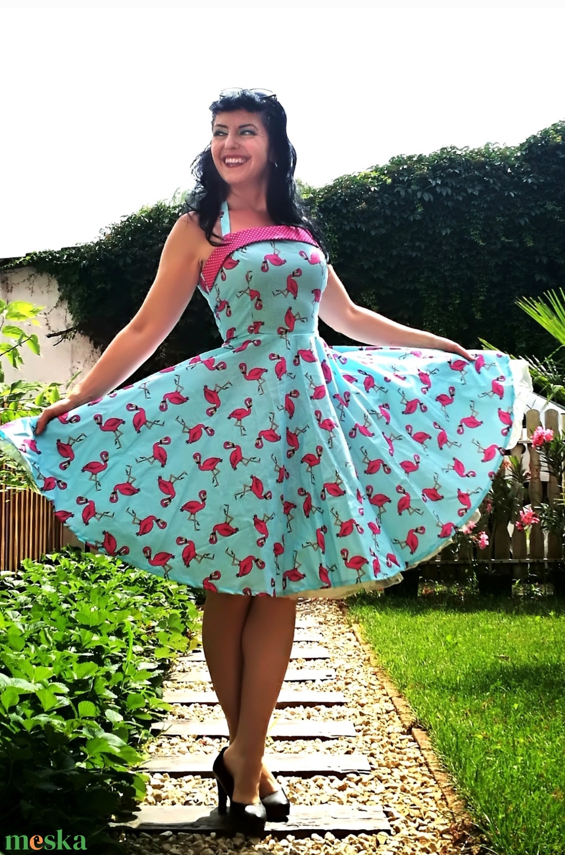 Pinup Rockabilly flamingó mintás  - ruha & divat - női ruha - ruha - Meska.hu