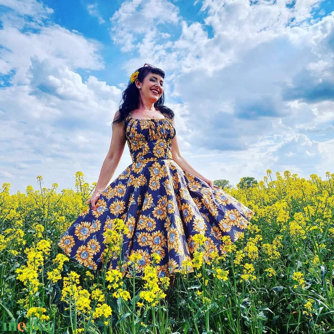 Pinup Rockabilly ruha,  napraforgó mintás  - ruha & divat - női ruha - ruha - Meska.hu