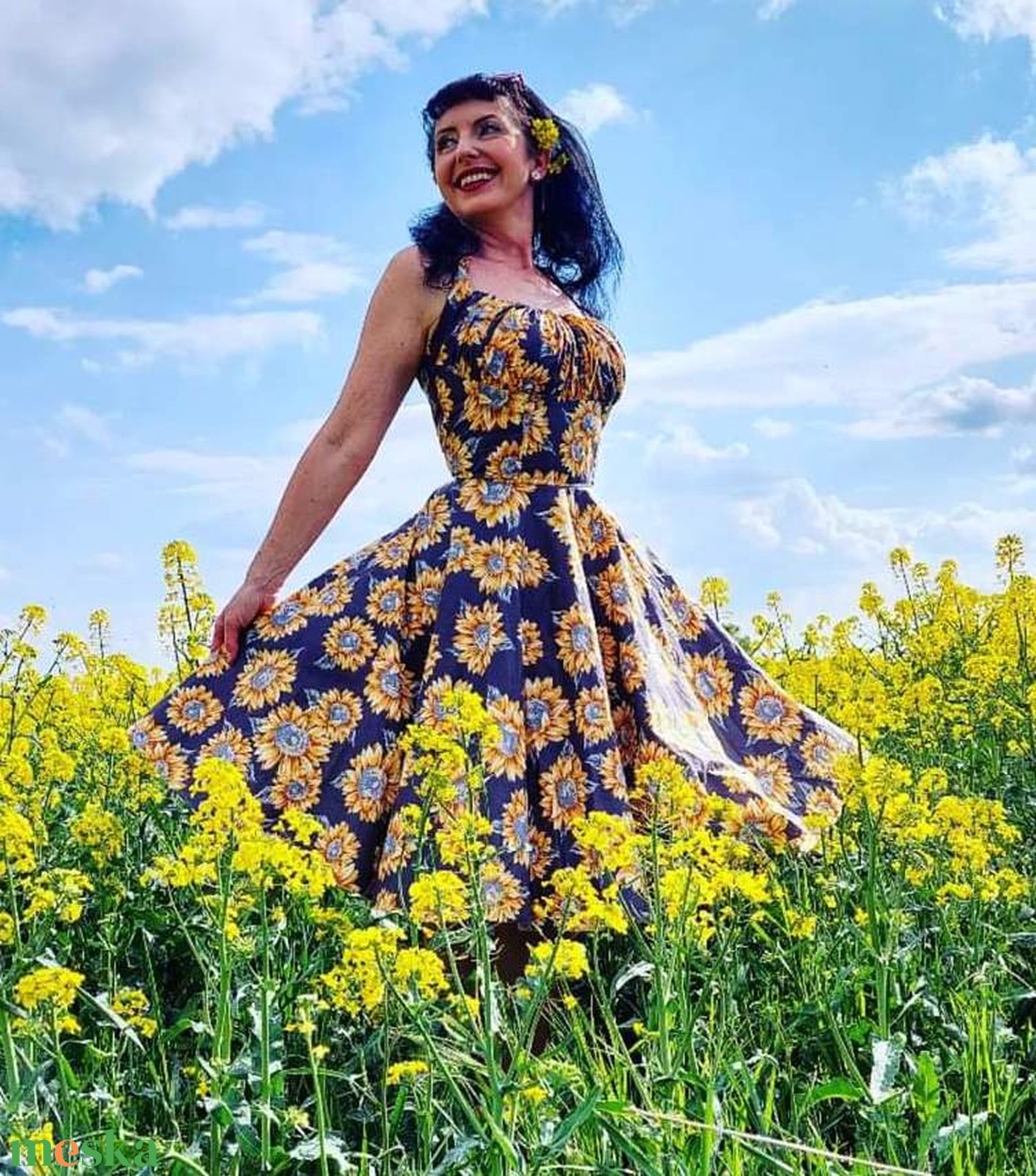 Pinup Rockabilly ruha,  napraforgó mintás  - ruha & divat - női ruha - ruha - Meska.hu