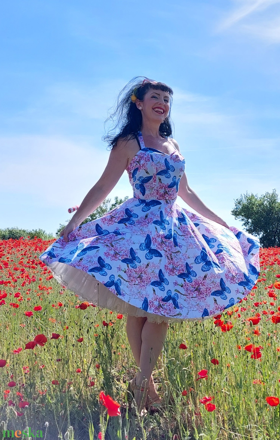 Pinup Rockabilly Tavaszi ruha pillangós cseresznyeviragos - ruha & divat - női ruha - ruha - Meska.hu Pinup Rockabilly Tavaszi ruha pillangós cseresznyeviragos - ruha & divat - női ruha - ruha - Meska.hu