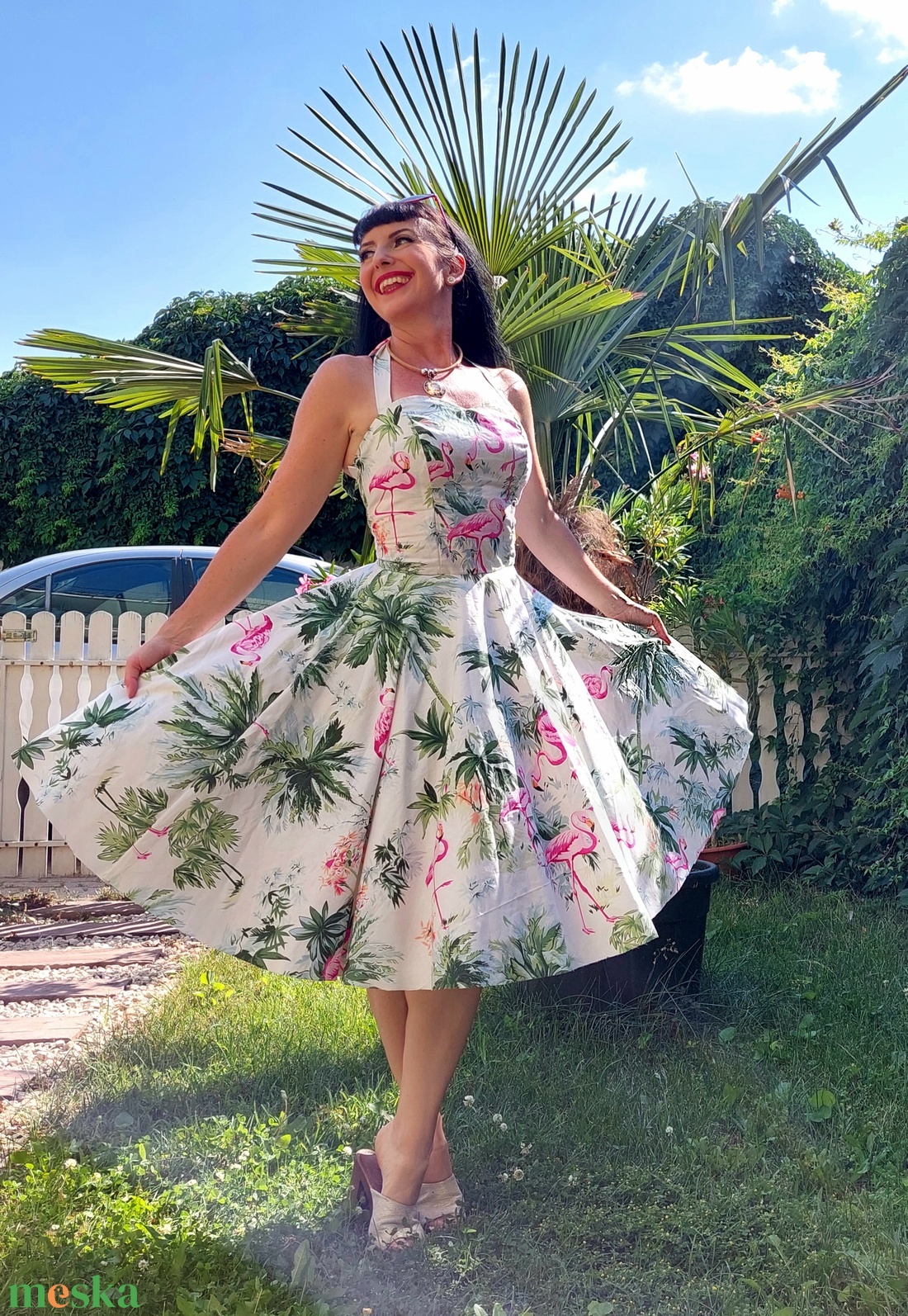 Folk Rockabilly ruha flamingo és palma mintás LIMITÁLT - ruha & divat - női ruha - ruha - Meska.hu Folk Rockabilly ruha flamingo és palma mintás LIMITÁLT - ruha & divat - női ruha - ruha - Meska.hu