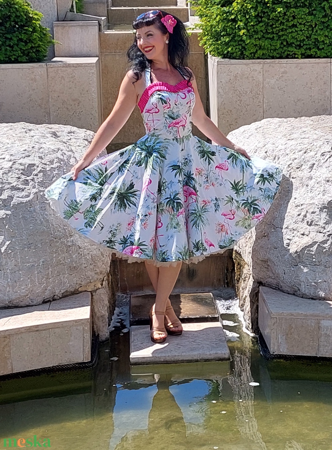 Folk Rockabilly ruha flamingo és palma mintás fodorral LIMITÁLT - ruha & divat - női ruha - ruha - Meska.hu Folk Rockabilly ruha flamingo és palma mintás fodorral LIMITÁLT - ruha & divat - női ruha - ruha - Meska.hu