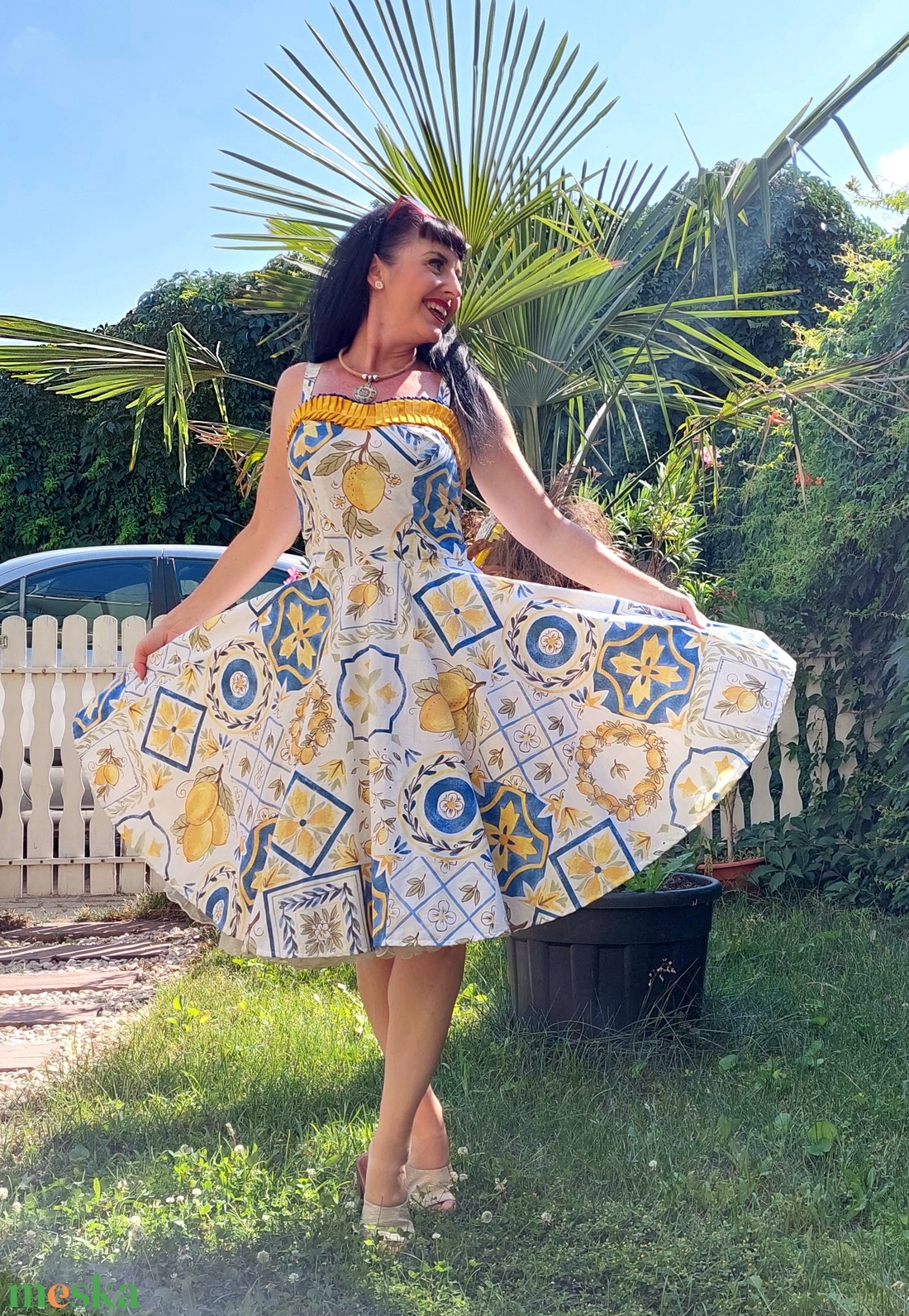 Pinup Rockabilly ruha, citrom és azulejo portugál marokkói csempe mintás - ruha & divat - női ruha - ruha - Meska.hu Pinup Rockabilly ruha, citrom és azulejo portugál marokkói csempe mintás - ruha & divat - női ruha - ruha - Meska.hu