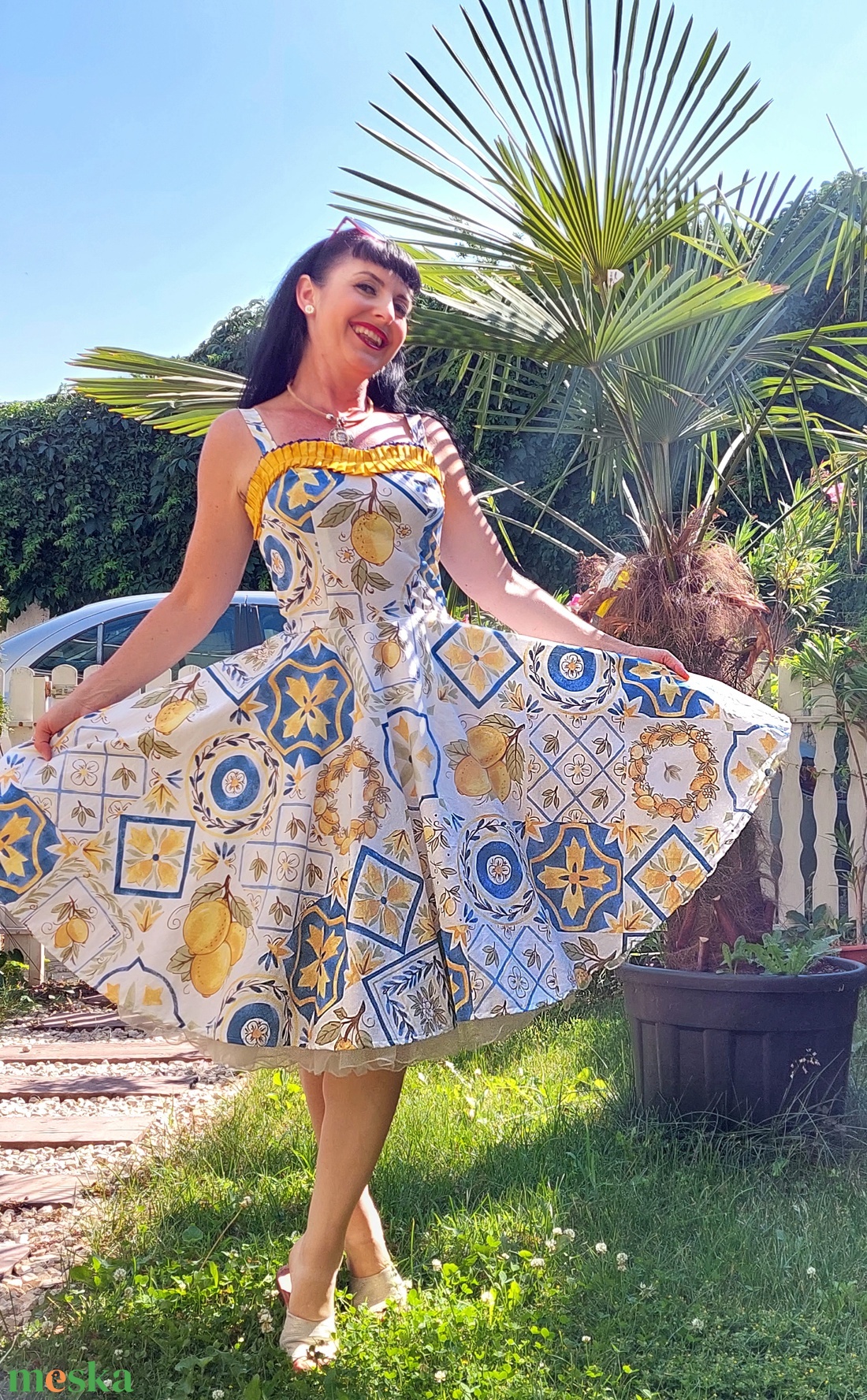 Pinup Rockabilly ruha, citrom és azulejo portugál marokkói csempe mintás - ruha & divat - női ruha - ruha - Meska.hu Pinup Rockabilly ruha, citrom és azulejo portugál marokkói csempe mintás - ruha & divat - női ruha - ruha - Meska.hu