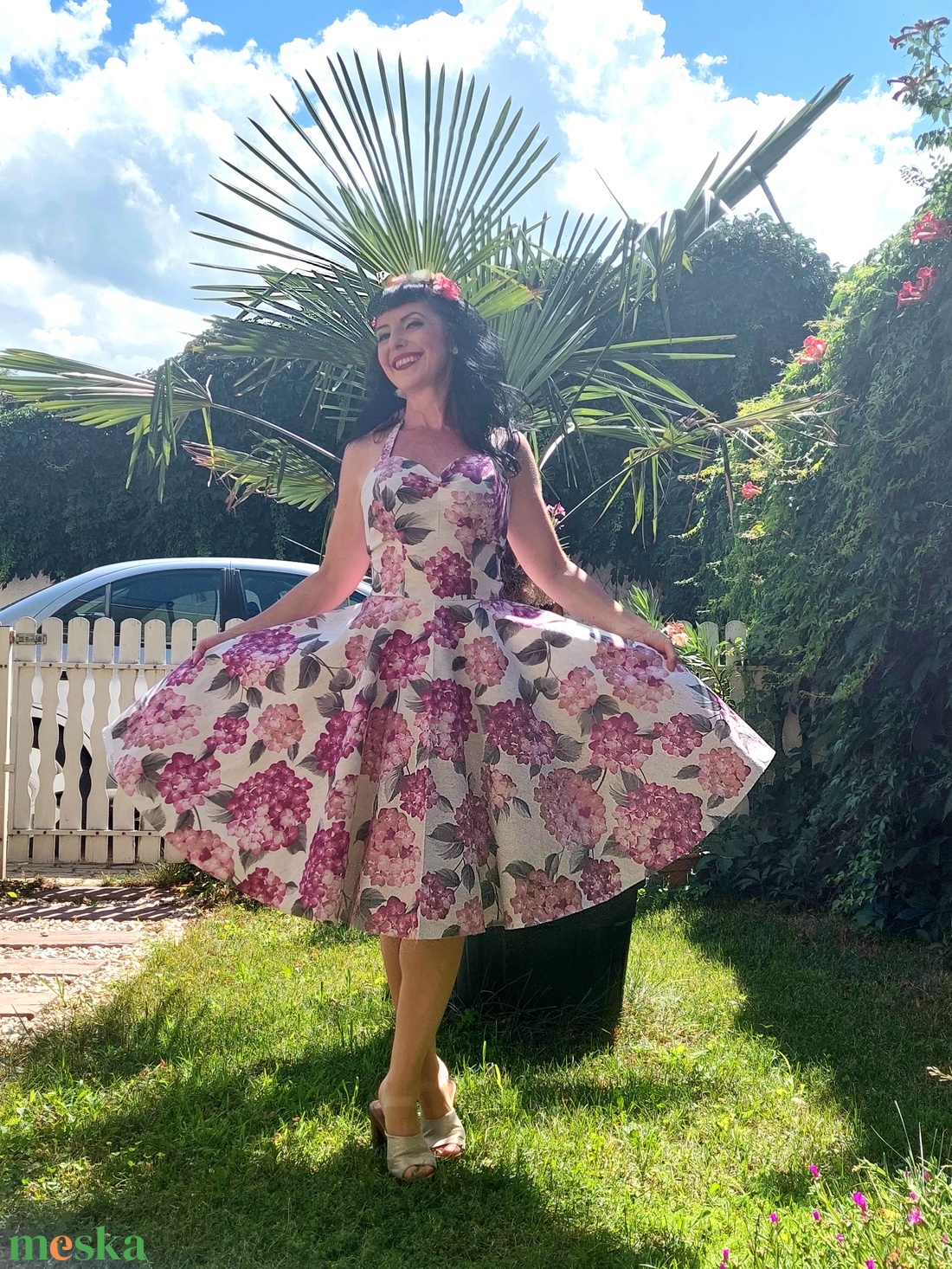 Rockabilly, pinup ruha Hortenzia mintás - ruha & divat - női ruha - ruha - Meska.hu Rockabilly, pinup ruha Hortenzia mintás - ruha & divat - női ruha - ruha - Meska.hu