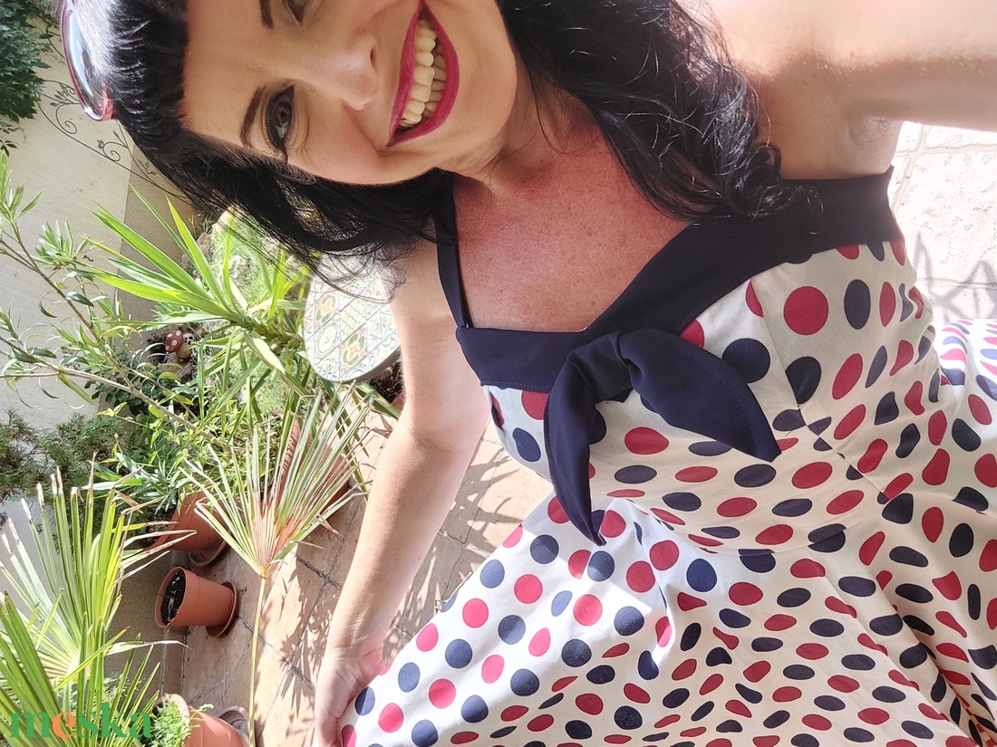 Pinup Rockabilly ruha kék piros pöttyös  - ruha & divat - női ruha - ruha - Meska.hu