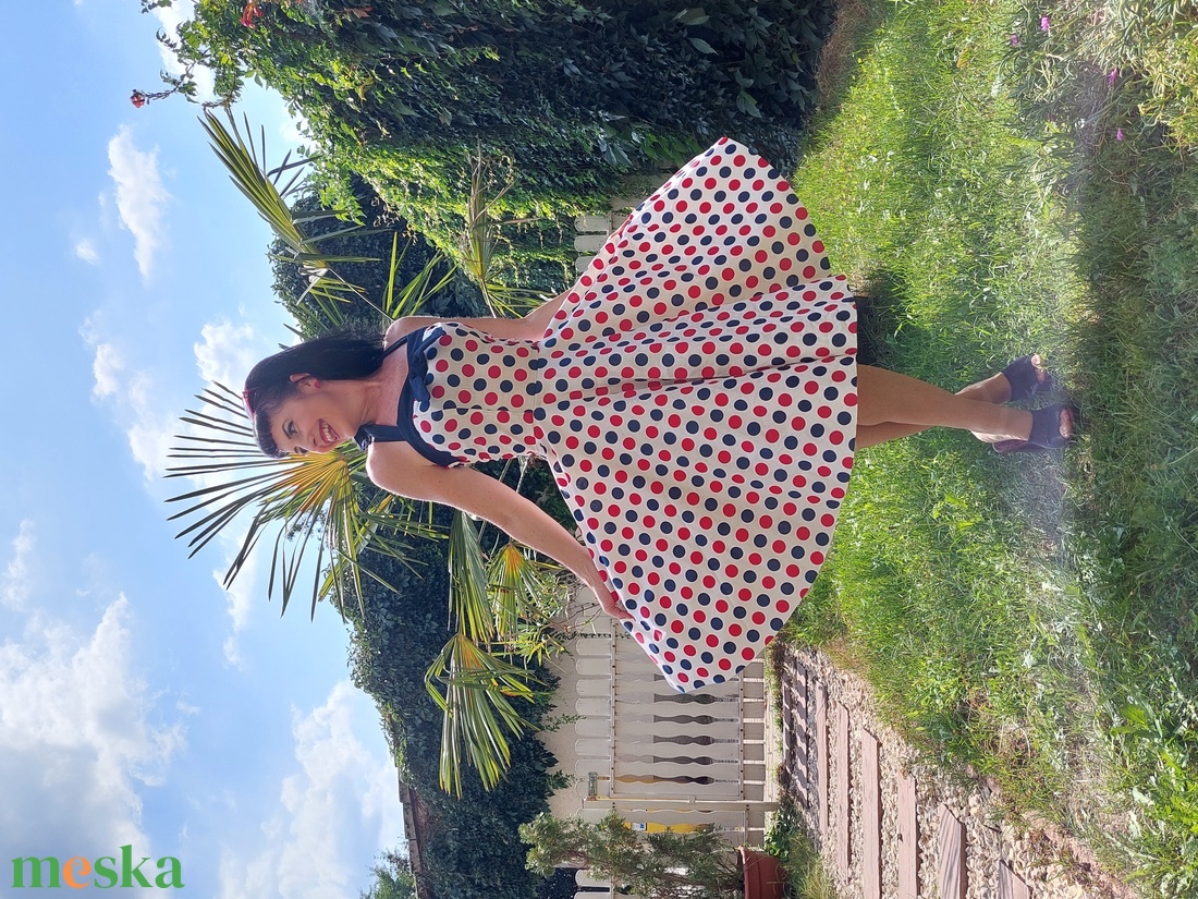 Pinup Rockabilly ruha kék piros pöttyös  - ruha & divat - női ruha - ruha - Meska.hu