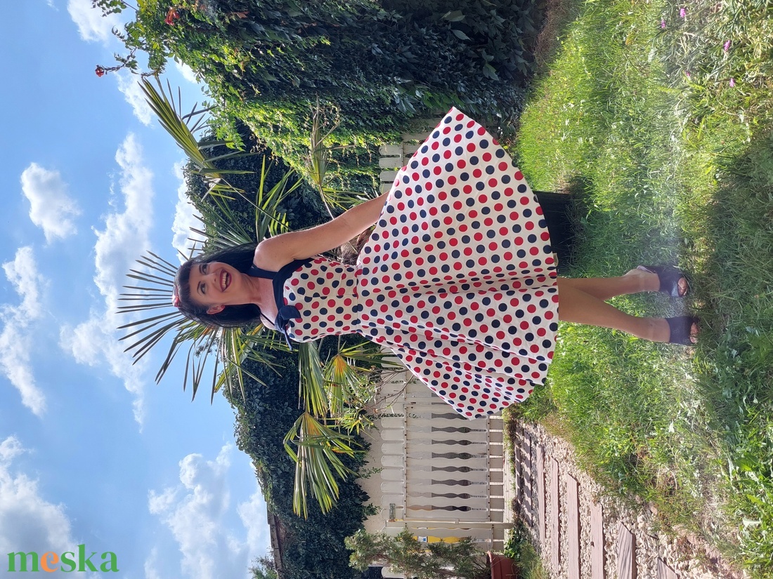 Pinup Rockabilly ruha kék piros pöttyös  - ruha & divat - női ruha - ruha - Meska.hu