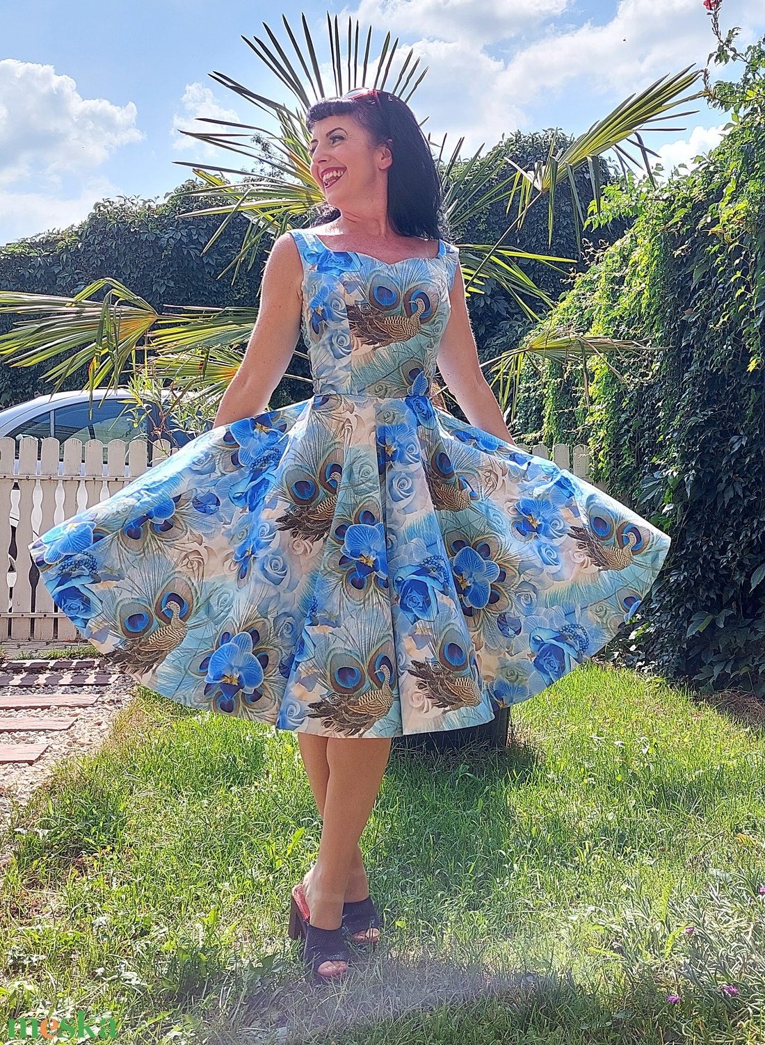 Pinup Rockabilly ruha LIMITÁLT orchidea rózsa mintás  - ruha & divat - női ruha - ruha - Meska.hu