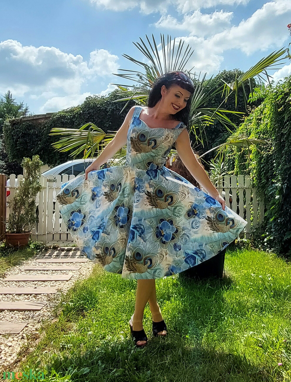 Pinup Rockabilly ruha LIMITÁLT orchidea rózsa mintás  - ruha & divat - női ruha - ruha - Meska.hu