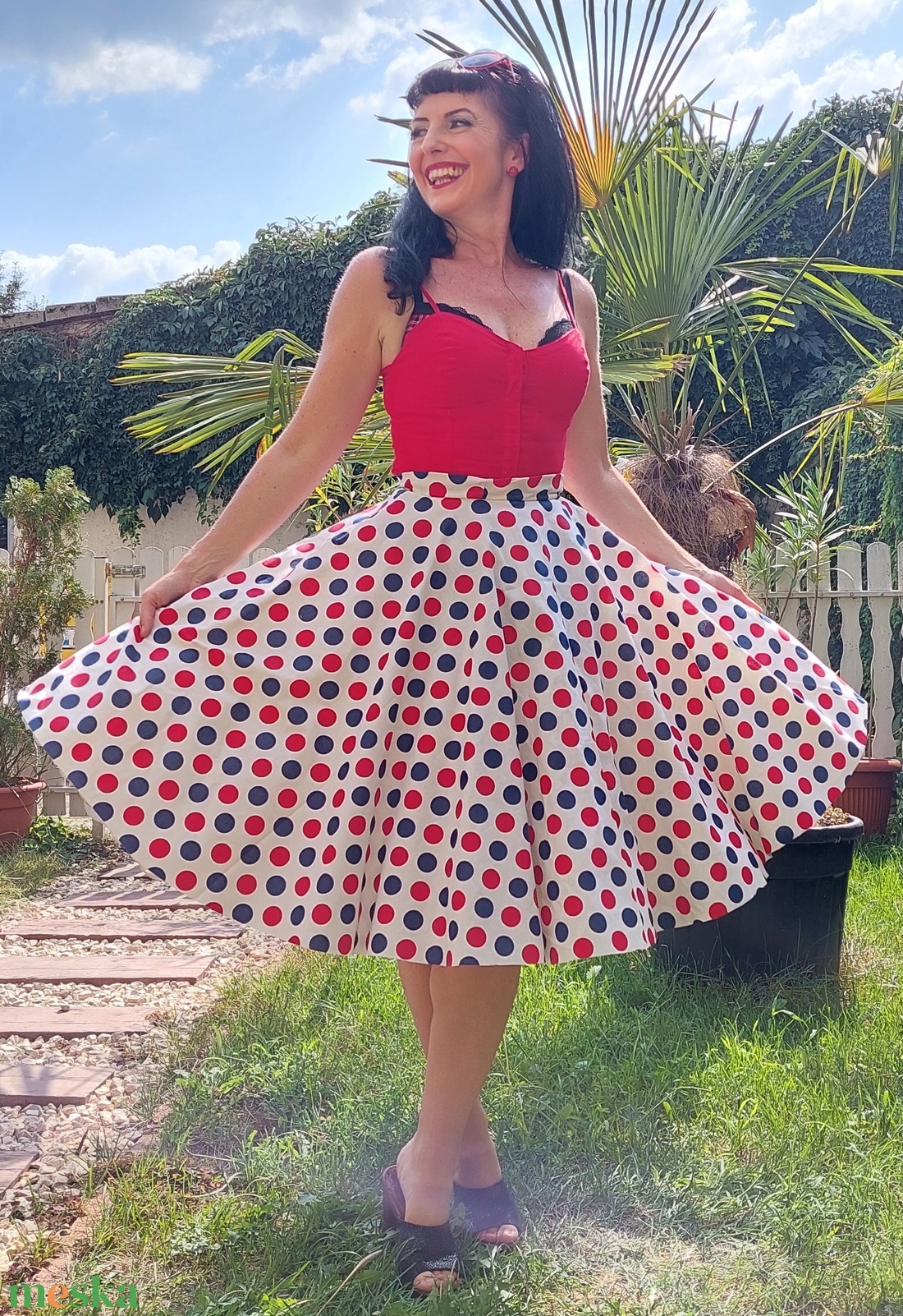 Pinup Rockabilly szoknya navy kék, piros pöttyös - ruha & divat - női ruha - szoknya - Meska.hu Pinup Rockabilly szoknya navy kék, piros pöttyös - ruha & divat - női ruha - szoknya - Meska.hu