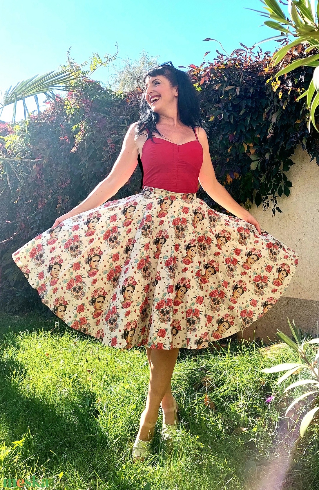 Folk Rockabilly szoknya Frida, mexikói koponyás sugarskull - ruha & divat - női ruha - szoknya - Meska.hu Folk Rockabilly szoknya Frida, mexikói koponyás sugarskull - ruha & divat - női ruha - szoknya - Meska.hu