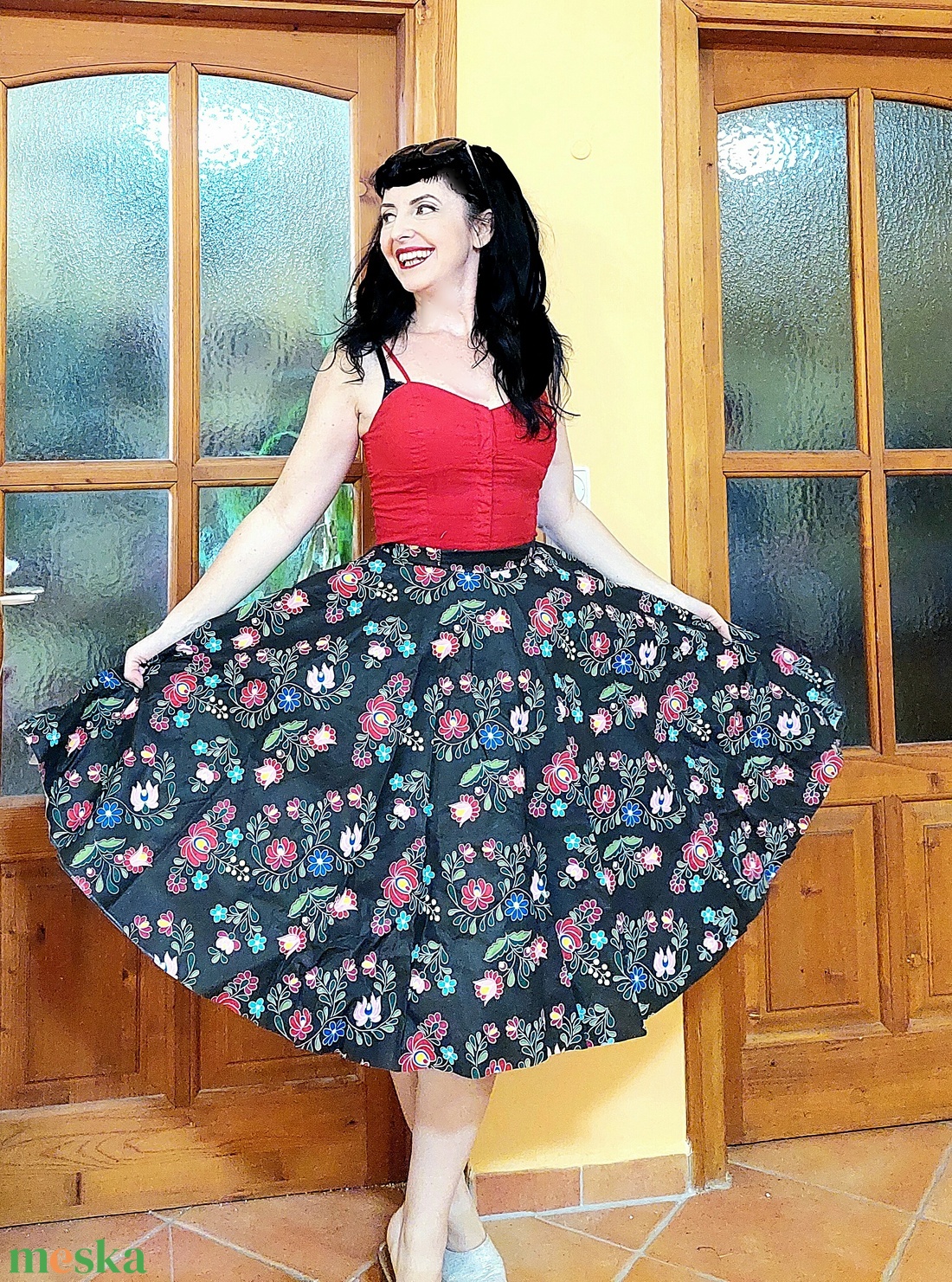 Folk Rockabilly szoknya matyó mintás - ruha & divat - női ruha - szoknya - Meska.hu