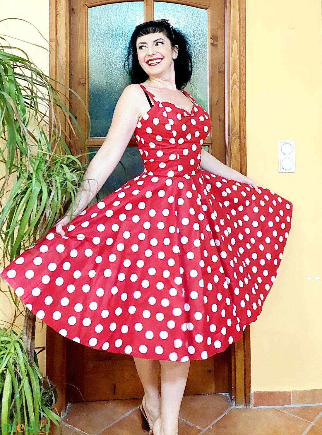 Pinup Rockabilly ruha piros pöttyös  - ruha & divat - női ruha - ruha - Meska.hu