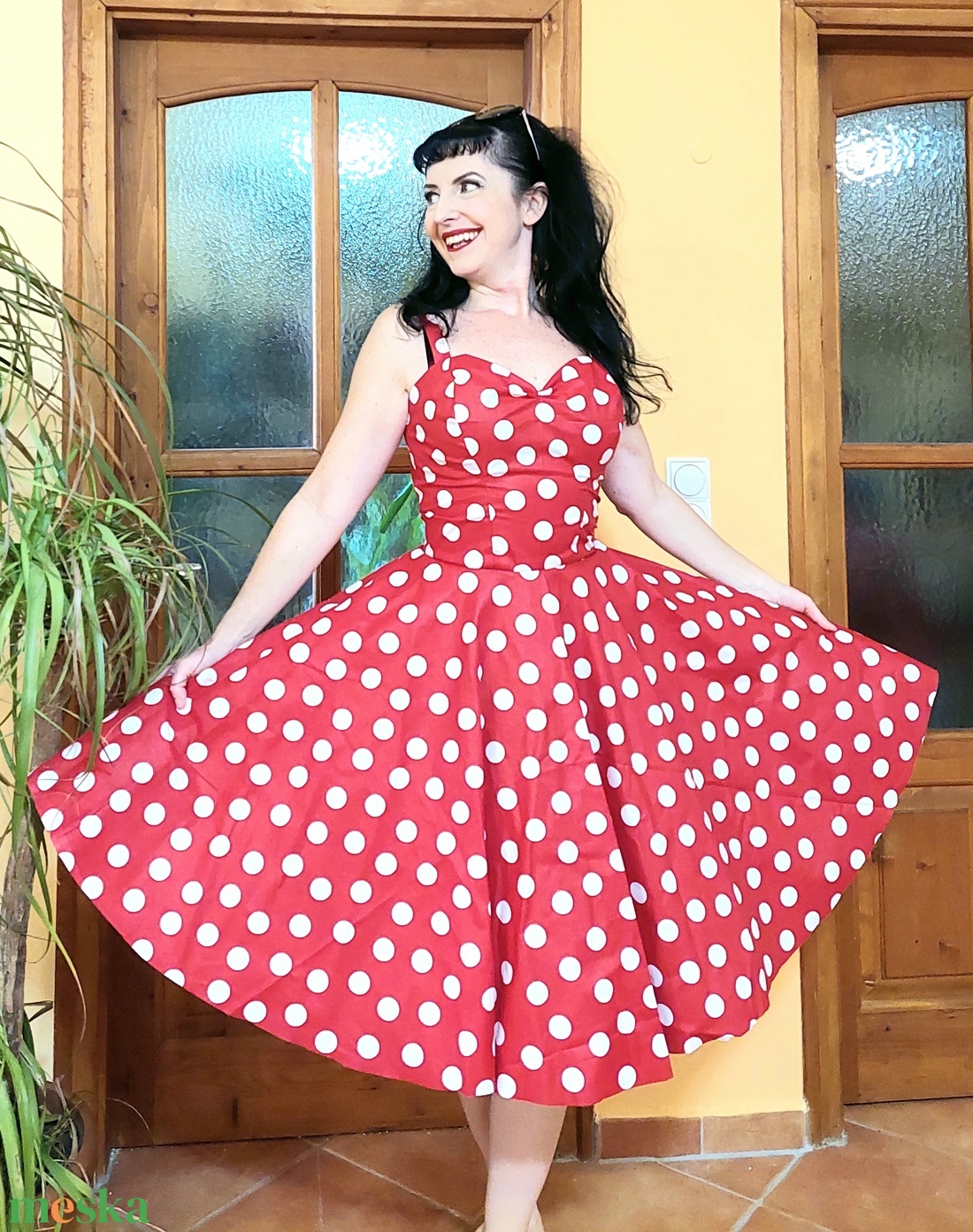 Pinup Rockabilly ruha piros pöttyös  - ruha & divat - női ruha - ruha - Meska.hu