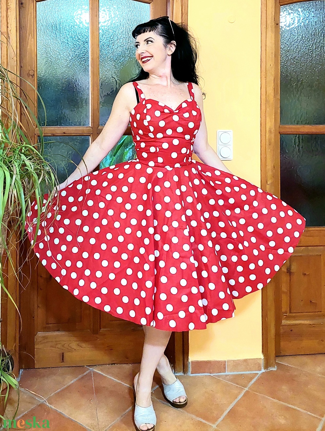 Pinup Rockabilly ruha piros pöttyös  - ruha & divat - női ruha - ruha - Meska.hu