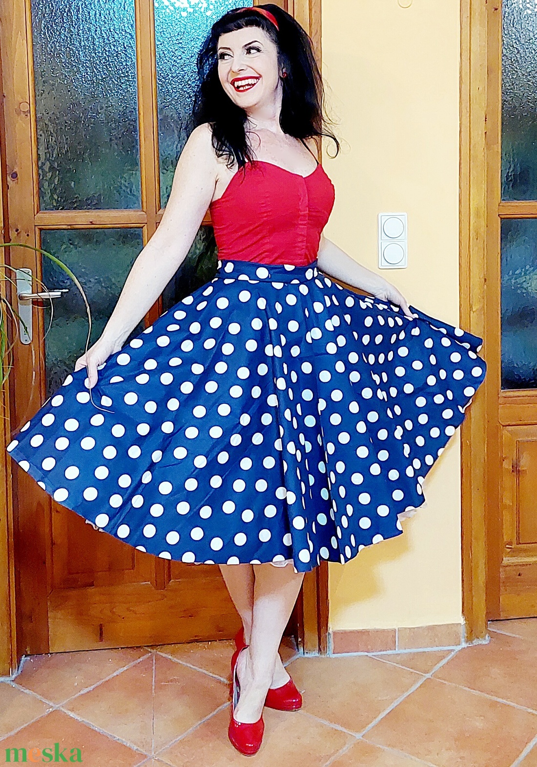 Pinup Rockabilly szoknya navy kék fehér pöttyös - ruha & divat - női ruha - szoknya - Meska.hu Pinup Rockabilly szoknya navy kék fehér pöttyös - ruha & divat - női ruha - szoknya - Meska.hu
