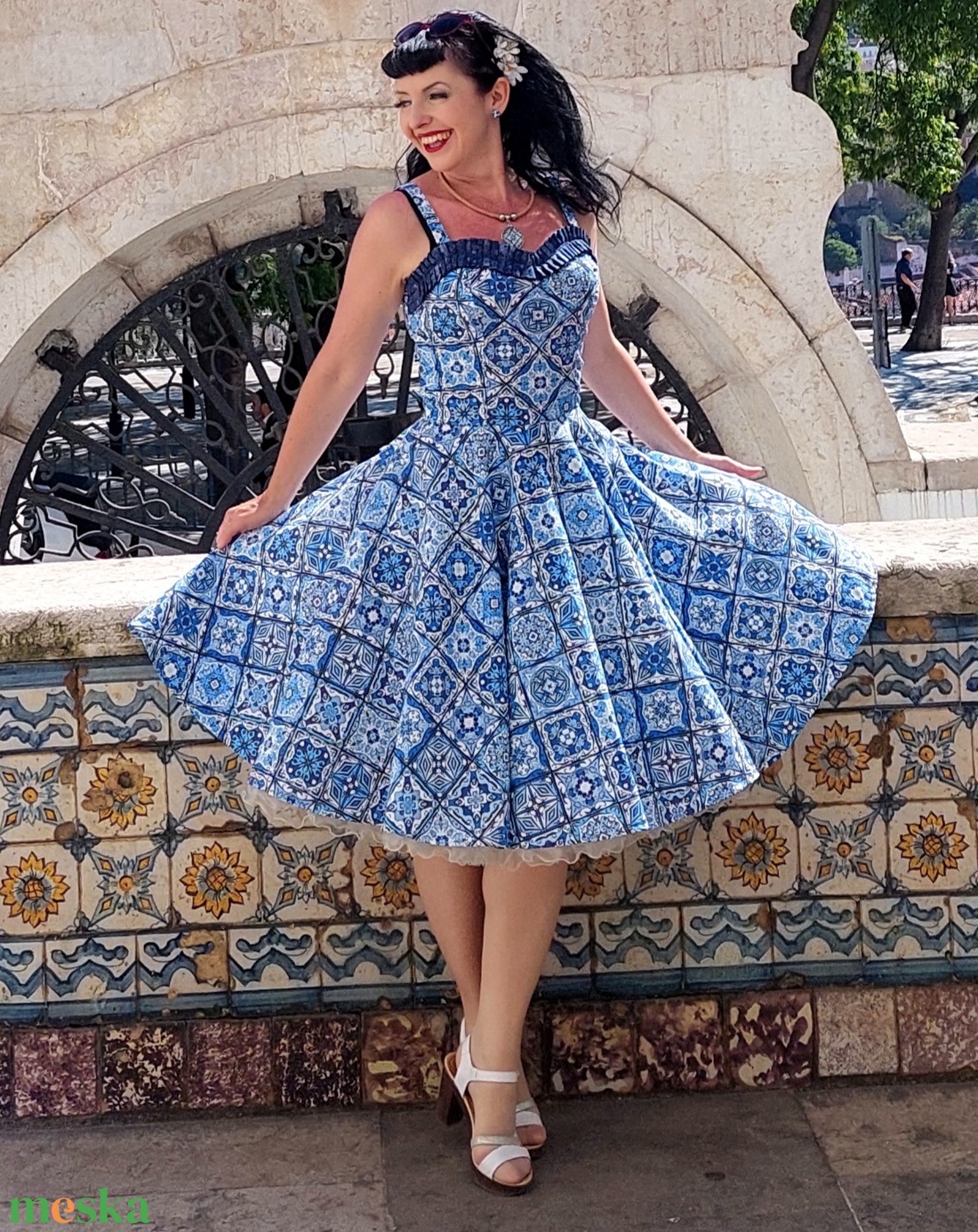 Pinup Rockabilly ruha Azulejo Portugál mozaik mintás - ruha & divat - női ruha - ruha - Meska.hu Pinup Rockabilly ruha Azulejo Portugál mozaik mintás - ruha & divat - női ruha - ruha - Meska.hu