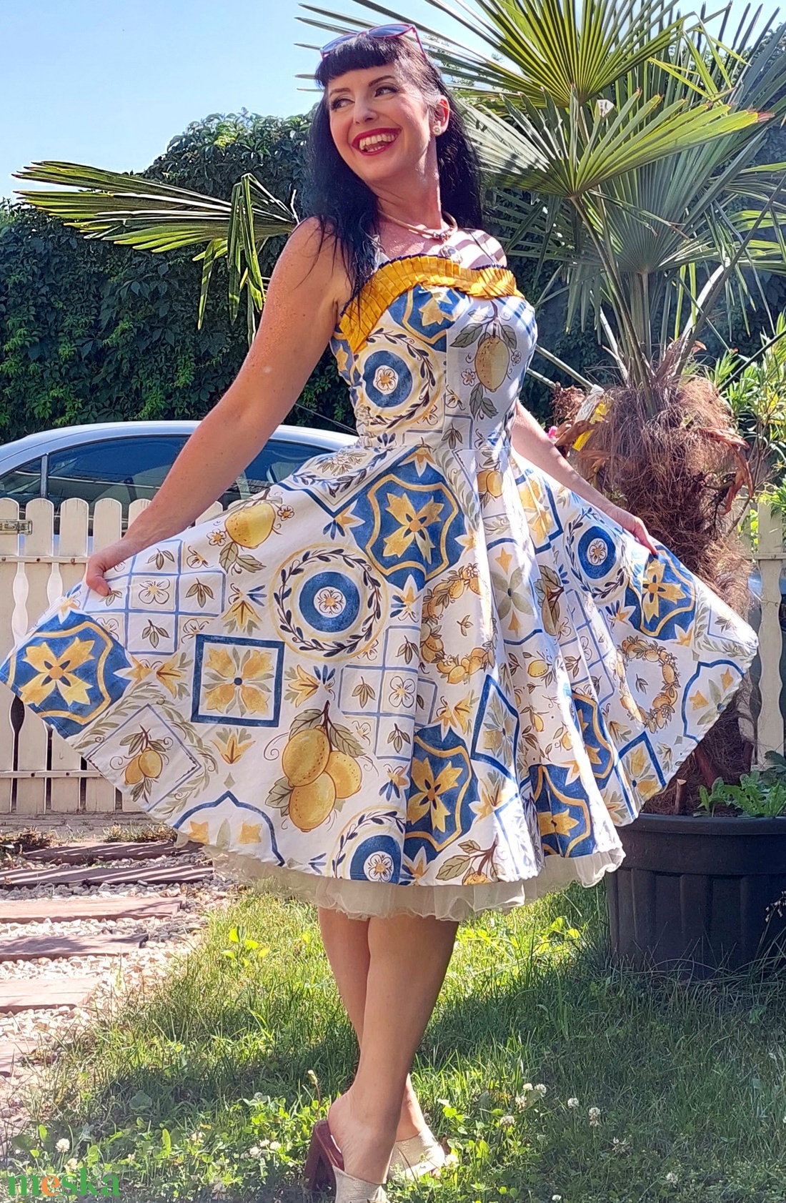 Pinup Rockabilly ruha, citrom és azulejo portugál marokkói csempe mintás - ruha & divat - női ruha - ruha - Meska.hu Pinup Rockabilly ruha, citrom és azulejo portugál marokkói csempe mintás - ruha & divat - női ruha - ruha - Meska.hu