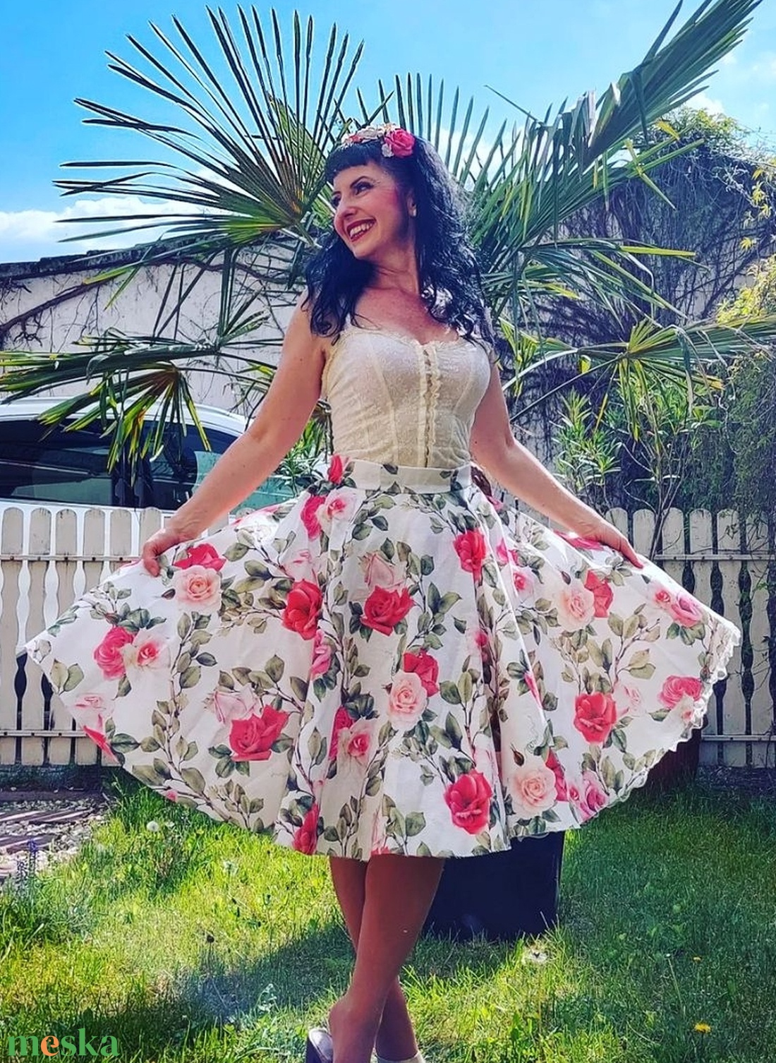 Folk Rockabilly szoknya  rózsás romantikus, koszorúslány  - ruha & divat - női ruha - szoknya - Meska.hu