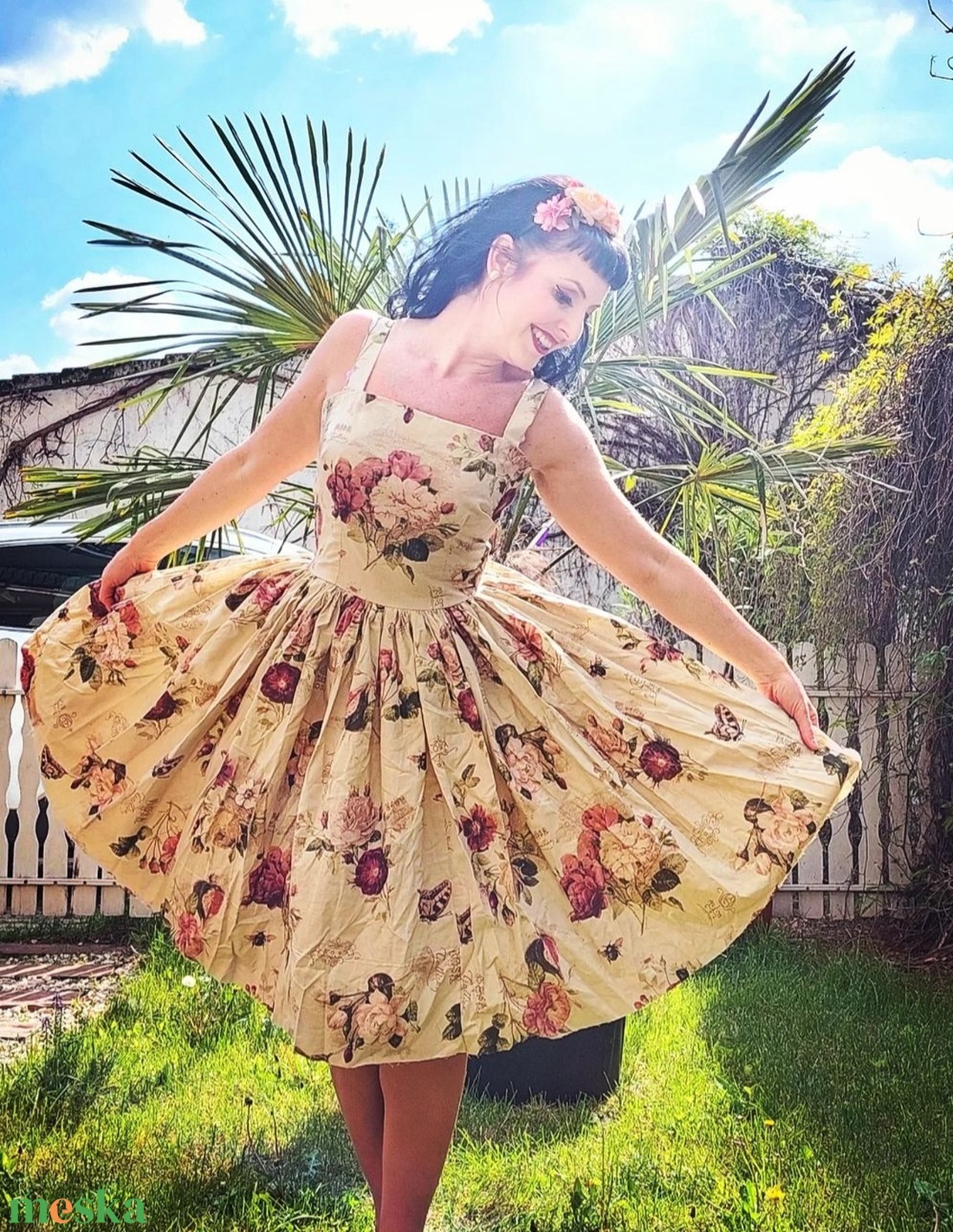 Rockabilly, pinup ruha rózsa mintás  koszorúslány  - ruha & divat - női ruha - ruha - Meska.hu