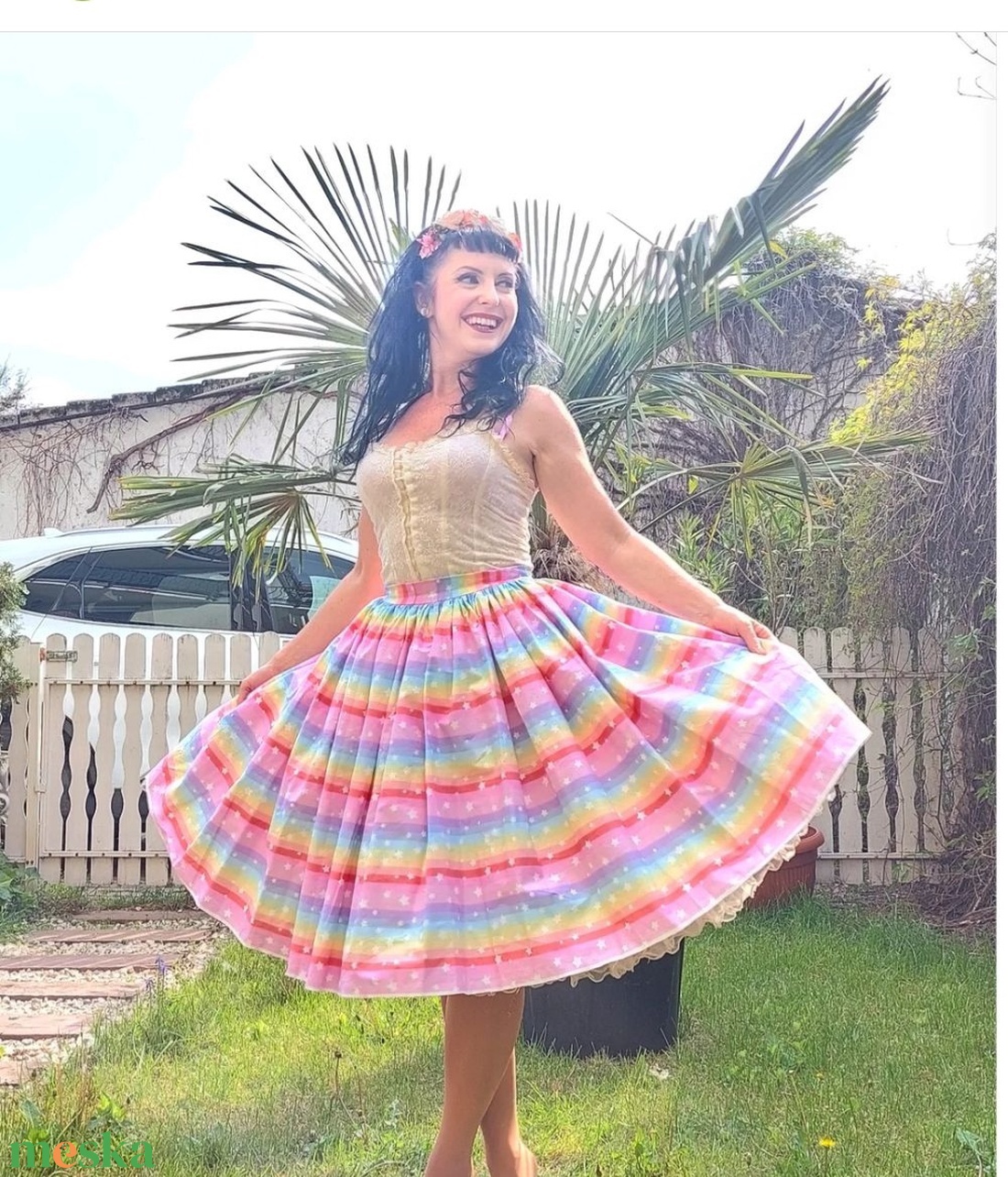 Folk Rockabilly szoknya unikornis szivárvány  - ruha & divat - női ruha - szoknya - Meska.hu