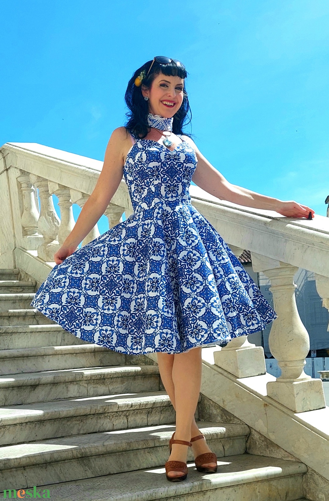Pinup Rockabilly ruha, kék majolica, azulejo csempe mintás - ruha & divat - női ruha - ruha - Meska.hu Pinup Rockabilly ruha, kék majolica, azulejo csempe mintás - ruha & divat - női ruha - ruha - Meska.hu
