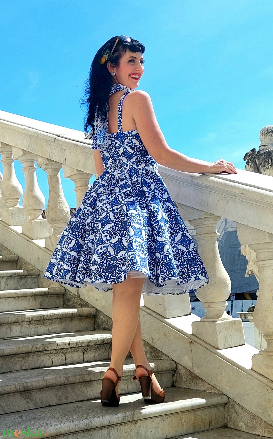 Pinup Rockabilly ruha, kék majolica, azulejo csempe mintás - ruha & divat - női ruha - ruha - Meska.hu Pinup Rockabilly ruha, kék majolica, azulejo csempe mintás - ruha & divat - női ruha - ruha - Meska.hu