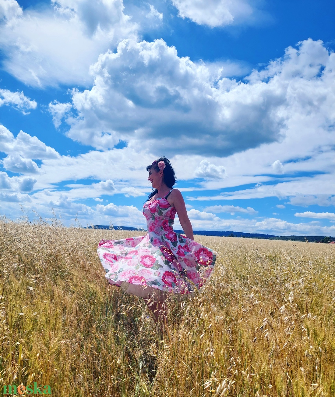 Rockabilly, pinup ruha rózsa mintás  - ruha & divat - női ruha - ruha - Meska.hu