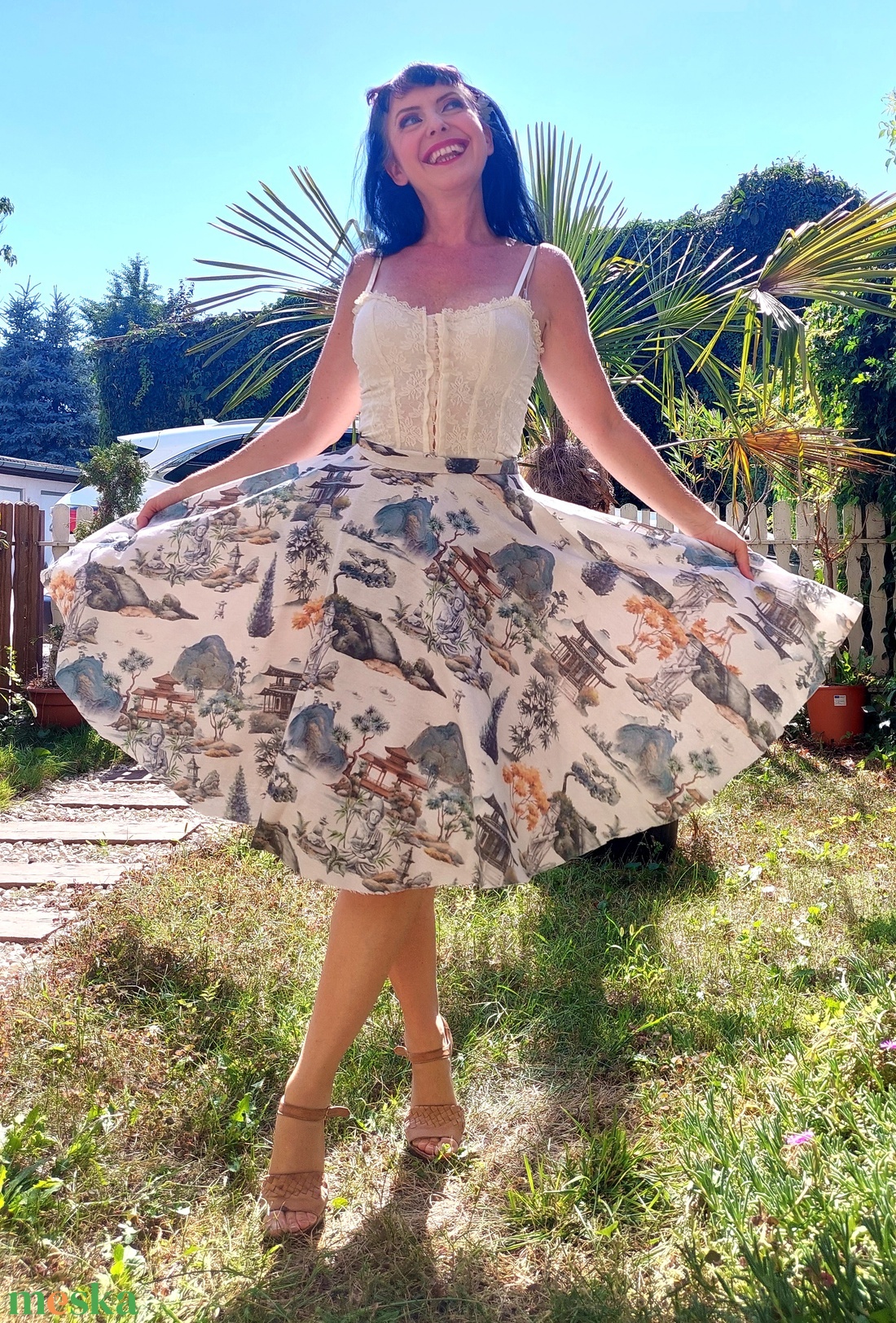 Pinup Rockabilly szoknya Japán kert, pagoda, Buddha mintás - ruha & divat - női ruha - szoknya - Meska.hu Pinup Rockabilly szoknya Japán kert, pagoda, Buddha mintás - ruha & divat - női ruha - szoknya - Meska.hu