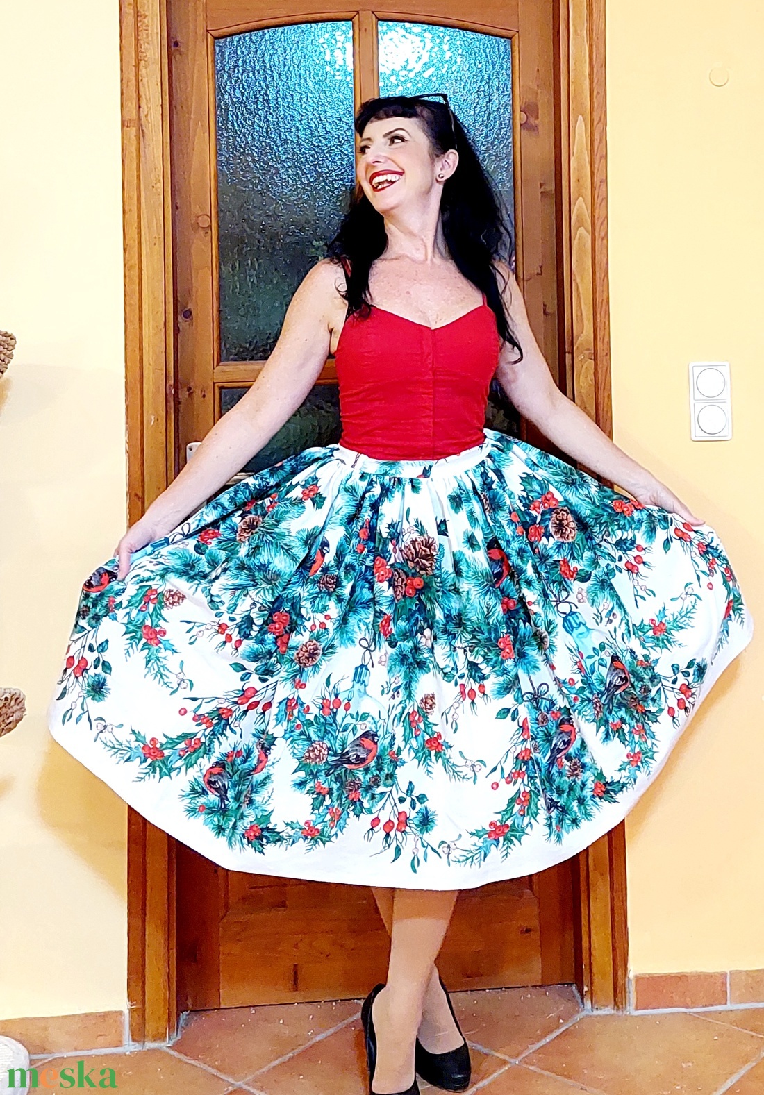 Pinup Rockabilly szoknya LIMITÁLT karácsonyi mintás  - ruha & divat - női ruha - szoknya - Meska.hu