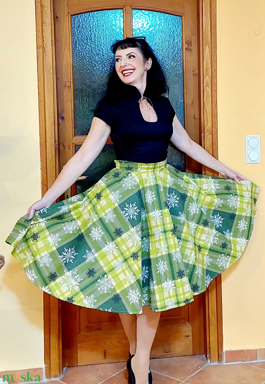 Pinup Rockabilly szoknya karácsonyi mintás skótkockás  - ruha & divat - női ruha - szoknya - Meska.hu