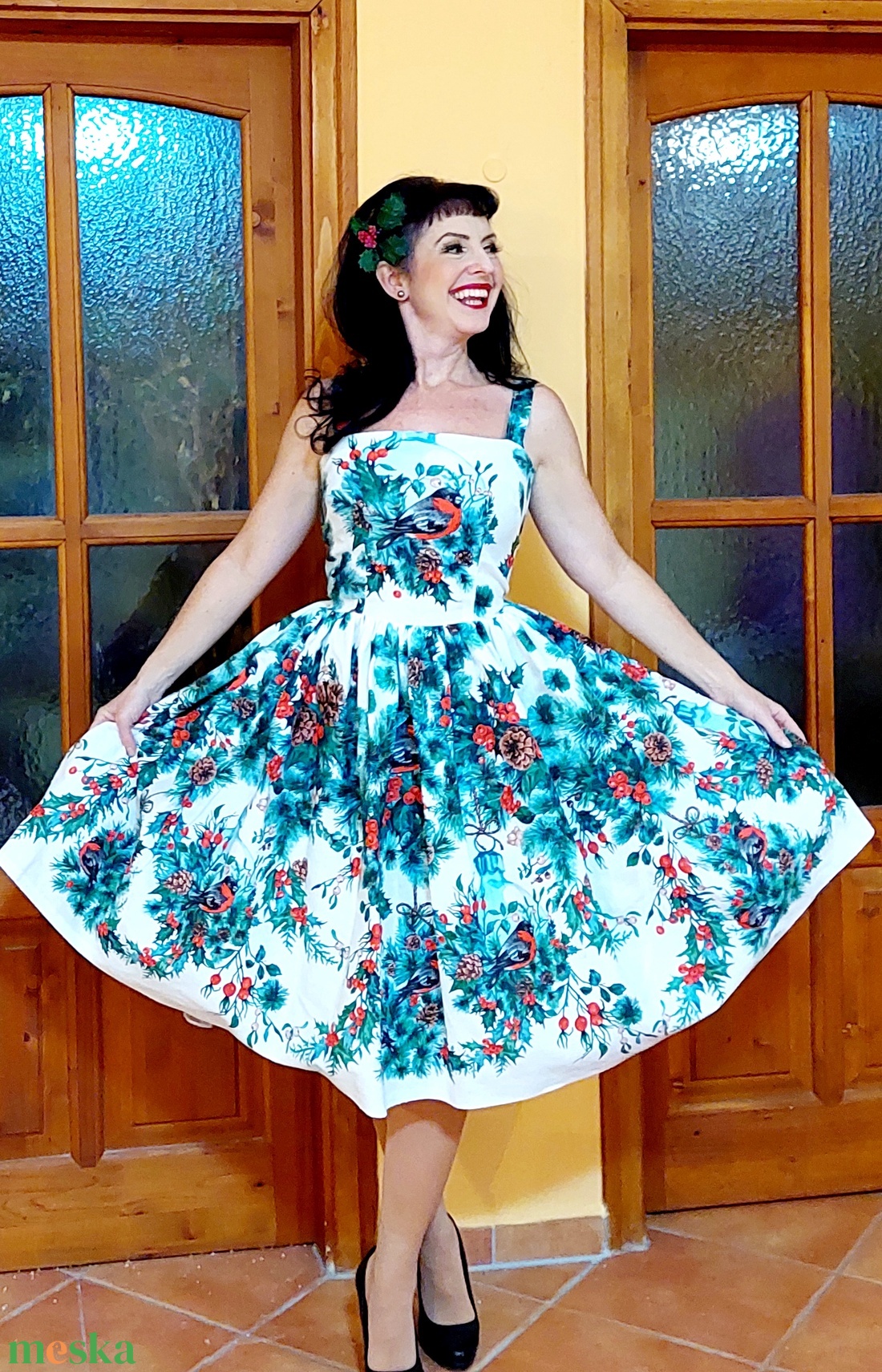 Pinup Rockabilly ruha, karácsonyi LIMITÁLT mintás  - ruha & divat - női ruha - ruha - Meska.hu