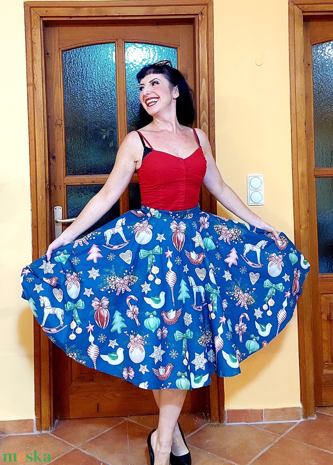 Pinup Rockabilly szoknya karácsonyi mintás  - ruha & divat - babaruha & gyerekruha - szoknya - Meska.hu