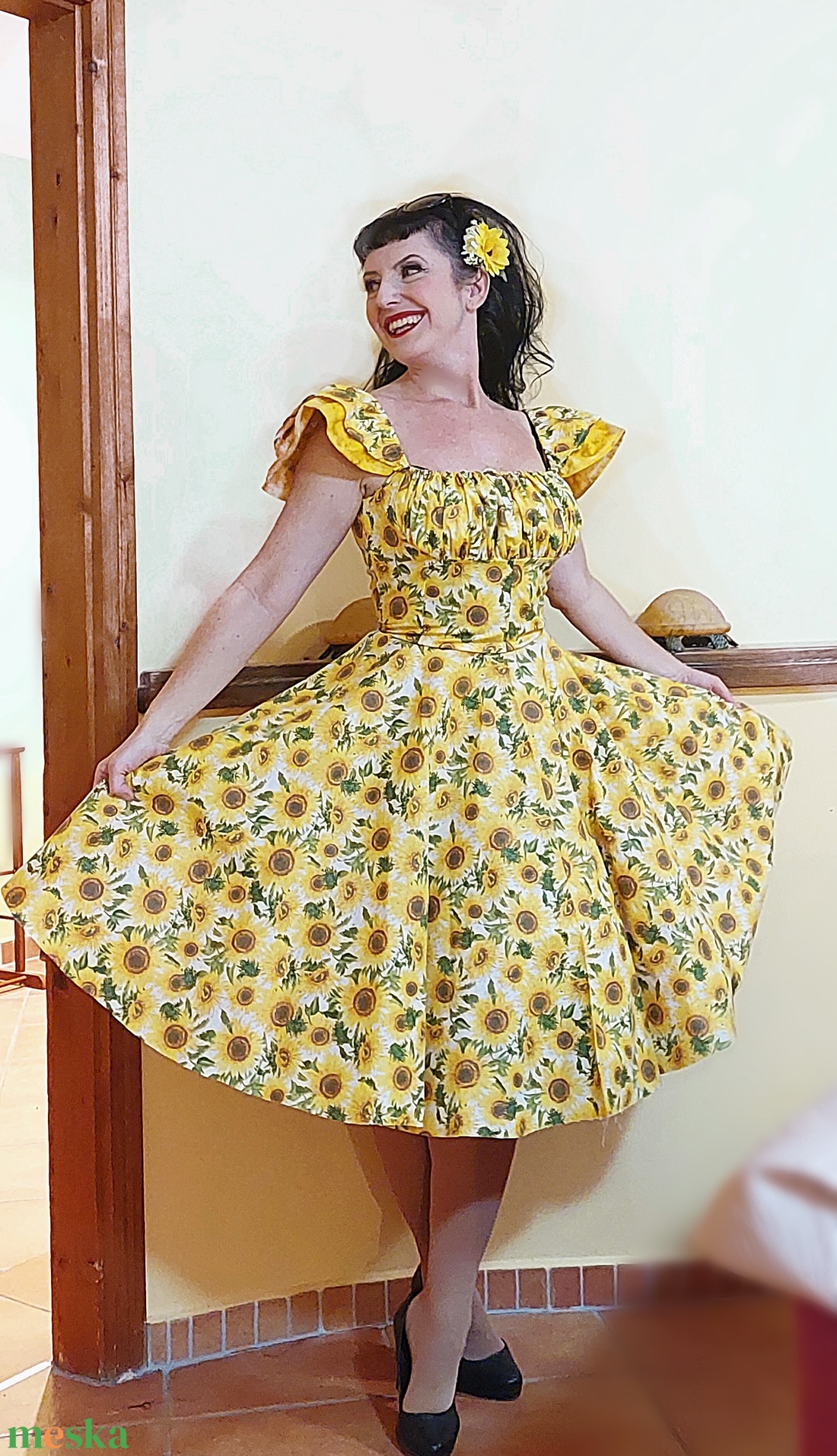 Pinup Rockabilly ruha napraforgó mintás, pillangó ujjú, romantikus - ruha & divat - női ruha - ruha - Meska.hu Pinup Rockabilly ruha napraforgó mintás, pillangó ujjú, romantikus - ruha & divat - női ruha - ruha - Meska.hu