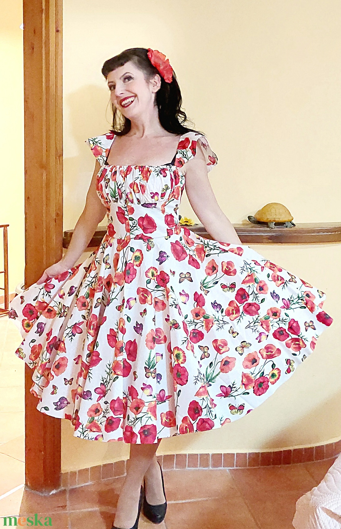Pinup Rockabilly ruha pipacs mintás, pillangó ujjú, romantikus - ruha & divat - női ruha - ruha - Meska.hu Pinup Rockabilly ruha pipacs mintás, pillangó ujjú, romantikus - ruha & divat - női ruha - ruha - Meska.hu