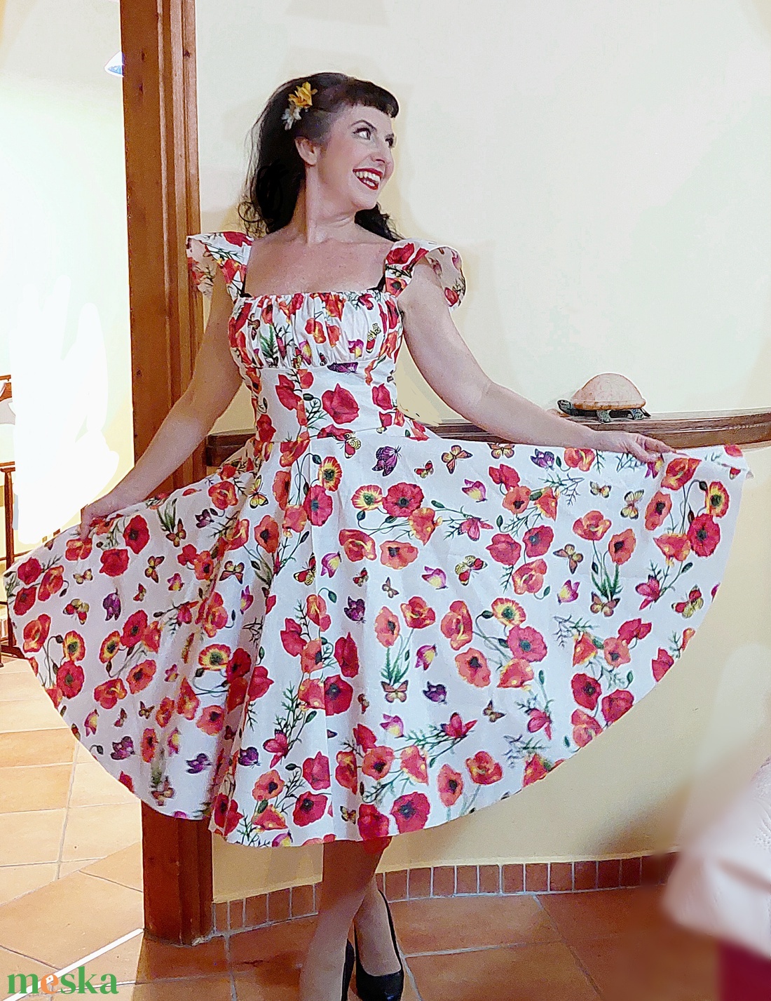 Pinup Rockabilly ruha pipacs mintás, pillangó ujjú, romantikus - ruha & divat - női ruha - ruha - Meska.hu Pinup Rockabilly ruha pipacs mintás, pillangó ujjú, romantikus - ruha & divat - női ruha - ruha - Meska.hu