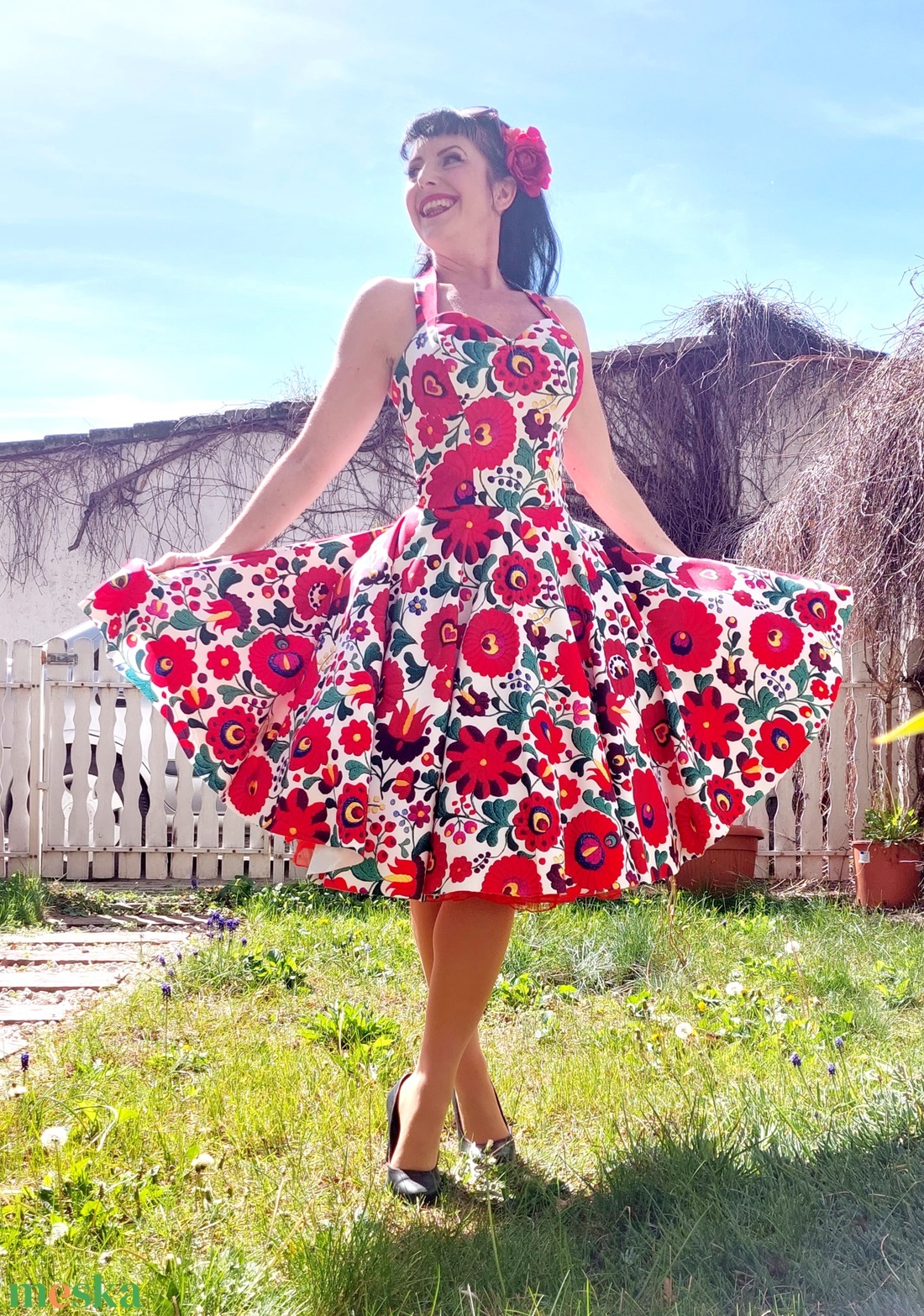 Folk Rockabilly ruha, kalocsai mintás fehér, menyecske, népi mintás - ruha & divat - női ruha - ruha - Meska.hu Folk Rockabilly ruha, kalocsai mintás fehér, menyecske, népi mintás - ruha & divat - női ruha - ruha - Meska.hu
