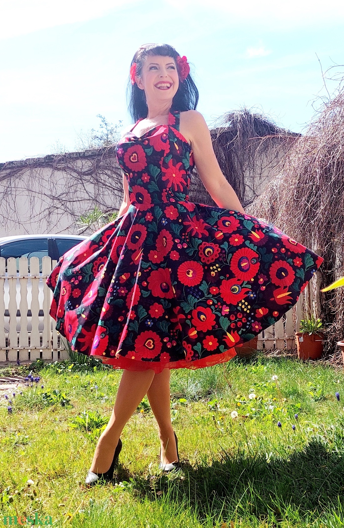 Folk Rockabilly ruha, kalocsai mintás fekete, menyecske, népi mintás - ruha & divat - női ruha - ruha - Meska.hu Folk Rockabilly ruha, kalocsai mintás fekete, menyecske, népi mintás - ruha & divat - női ruha - ruha - Meska.hu