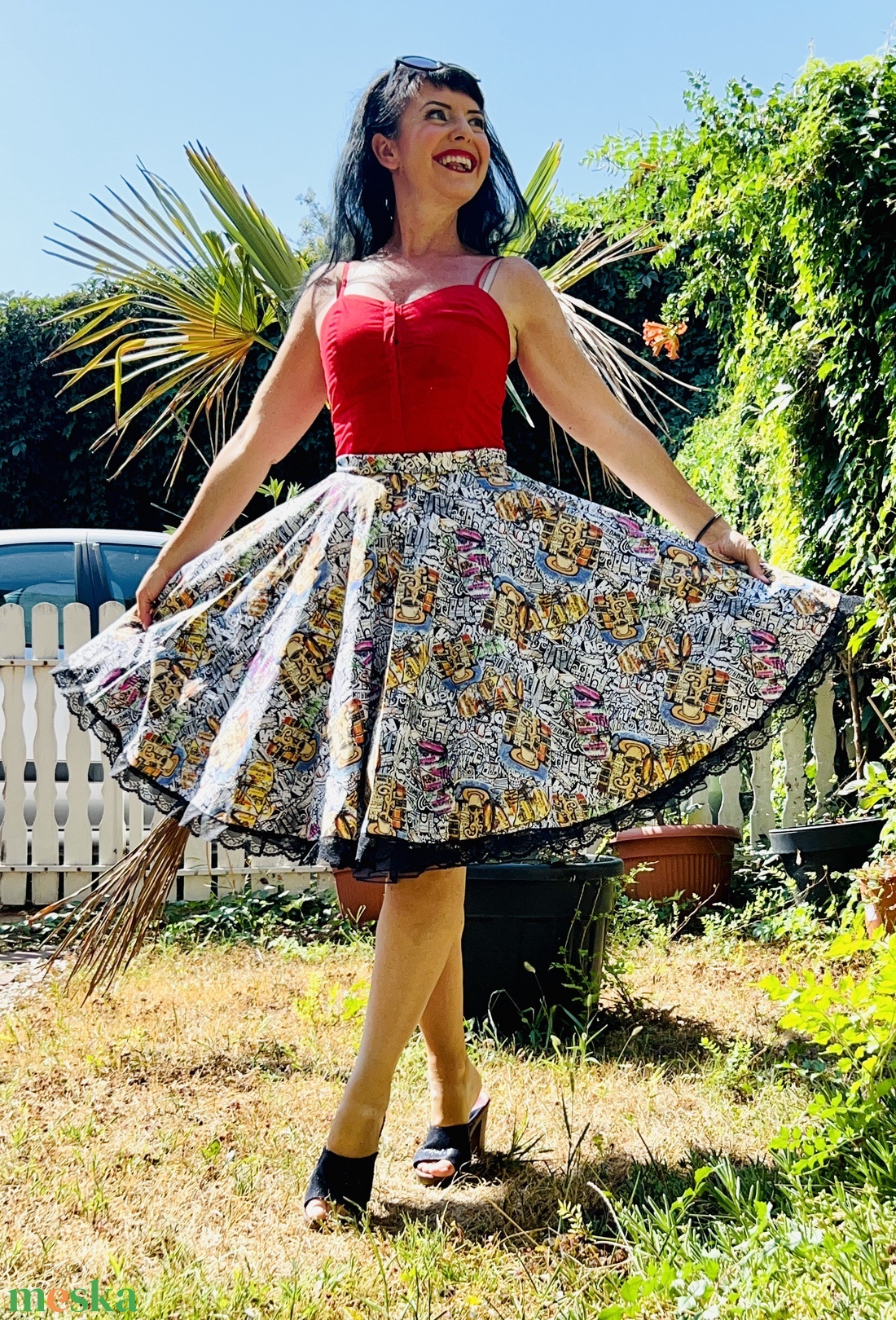 Pinup Rockabilly szoknya, graffiti mintás - ruha & divat - női ruha - szoknya - Meska.hu