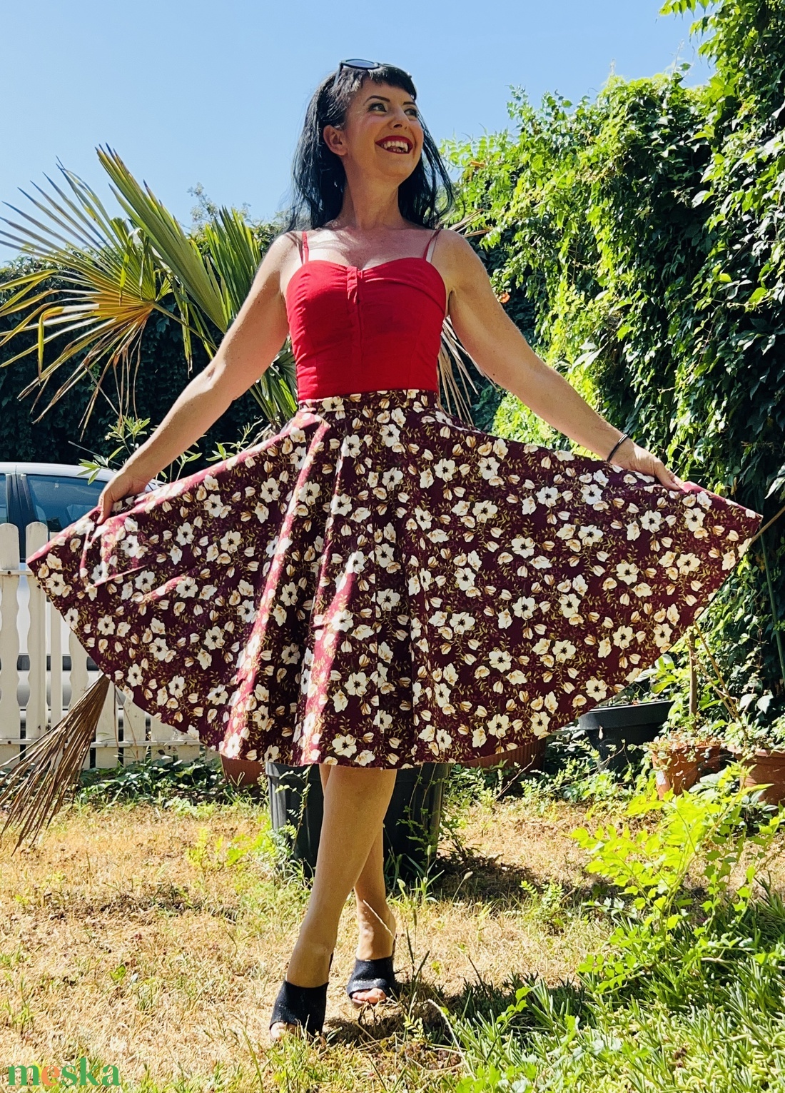 Pinup Rockabilly szoknya, bordó alapon cseresznye virág - ruha & divat - női ruha - szoknya - Meska.hu Pinup Rockabilly szoknya, bordó alapon cseresznye virág - ruha & divat - női ruha - szoknya - Meska.hu