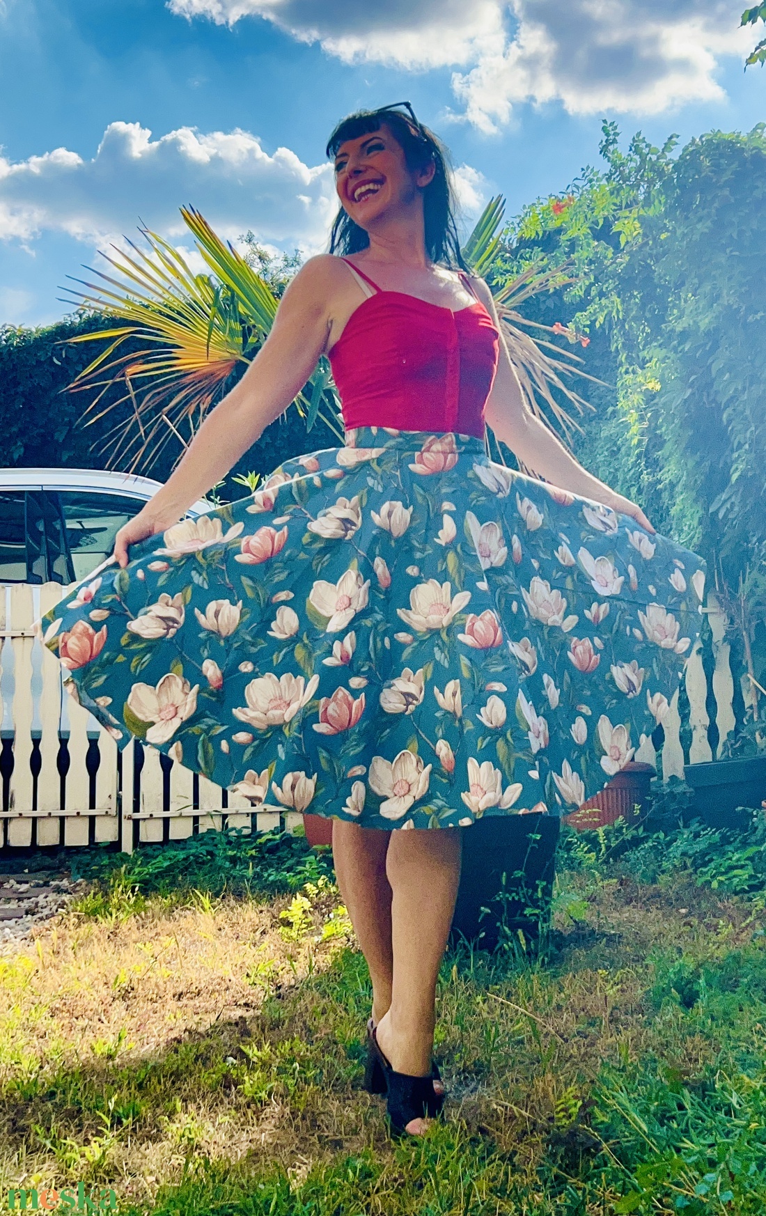 Pinup Rockabilly szoknya Magnolia mintás  - ruha & divat - női ruha - szoknya - Meska.hu