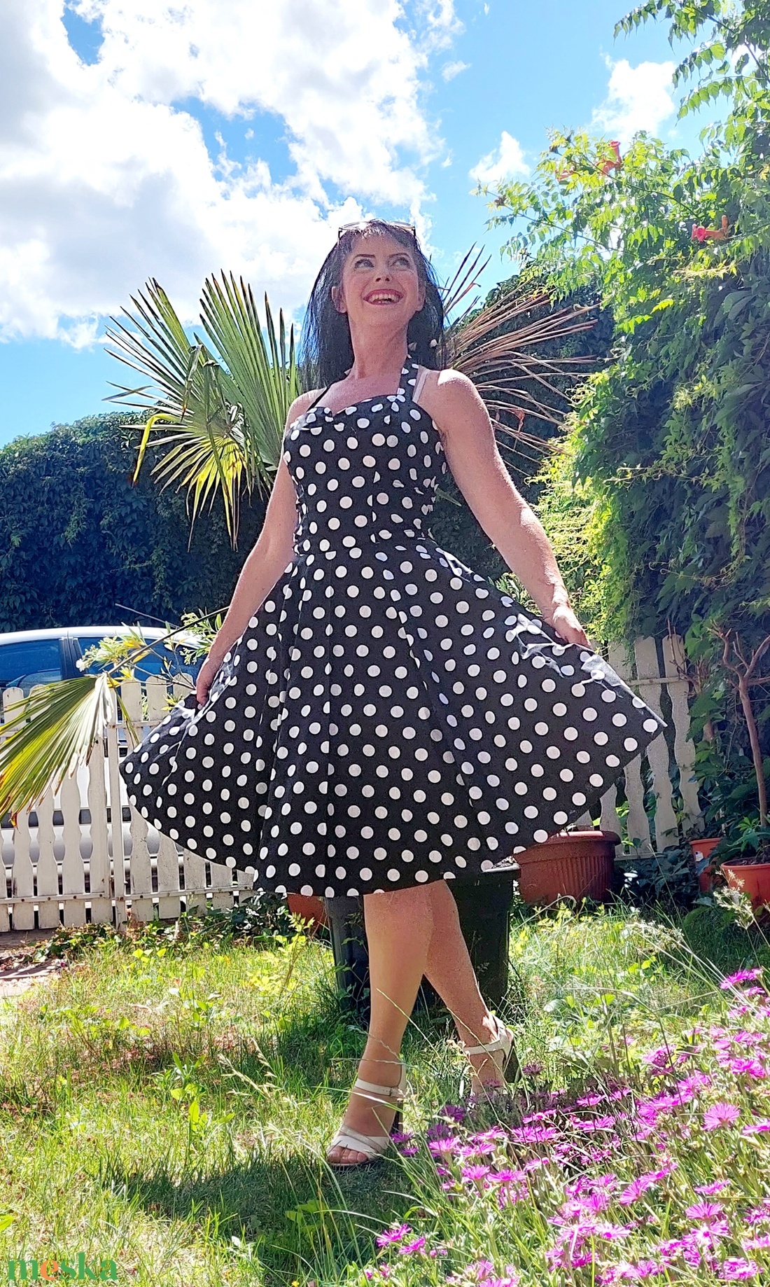 Pinup Rockabilly ruha fekete alapon fehér pöttyös  - ruha & divat - női ruha - ruha - Meska.hu