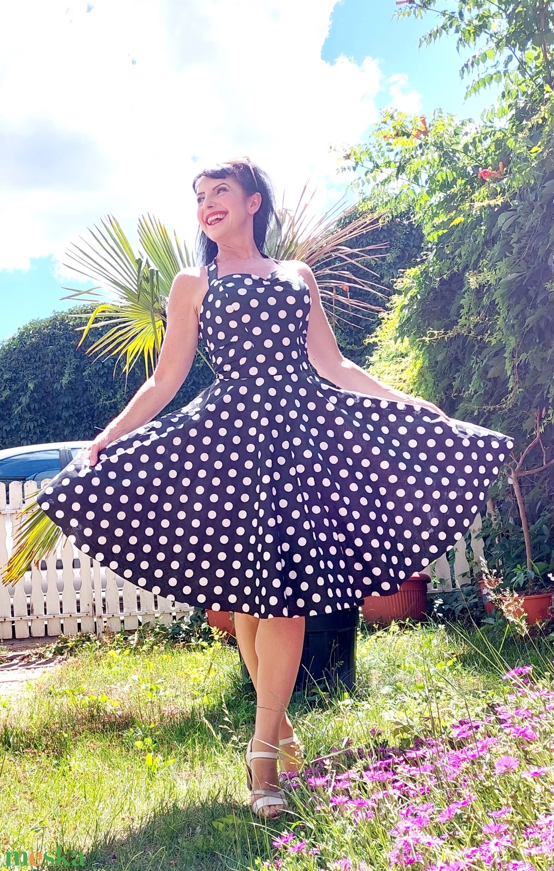 Pinup Rockabilly ruha fekete alapon fehér pöttyös  - ruha & divat - női ruha - ruha - Meska.hu