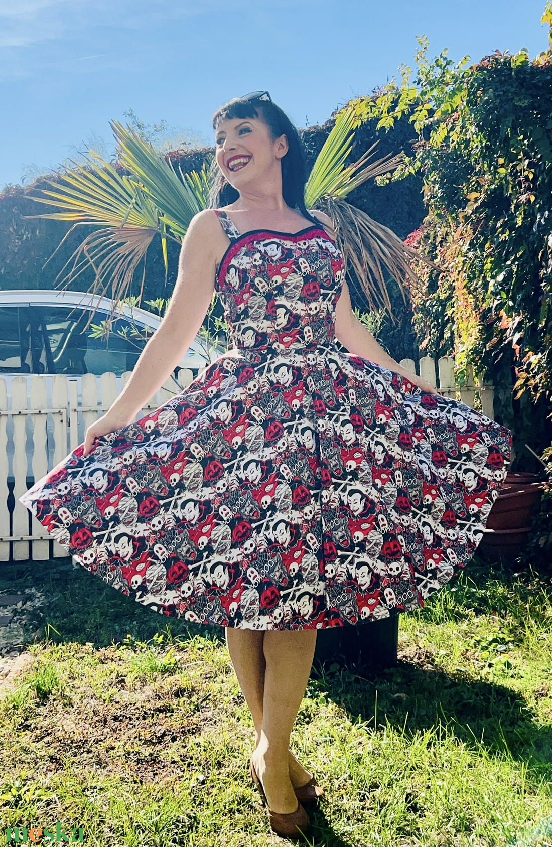 Pinup Rockabilly ruha fekete vámpír Dracula mintás Halloween koponyás - ruha & divat - női ruha - ruha - Meska.hu