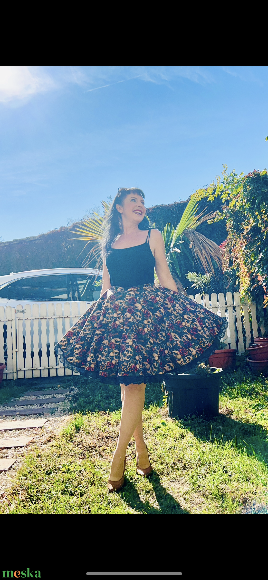 Pinup Rockabilly szoknya, koponyás csipkés - ruha & divat - női ruha - szoknya - Meska.hu