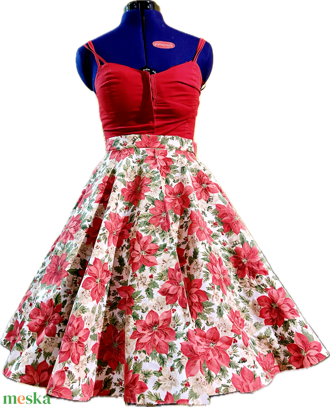 Pinup Rockabilly szoknya Mikulasvirag Vintage retro karácsonyi mintás  - ruha & divat - női ruha - szoknya - Meska.hu