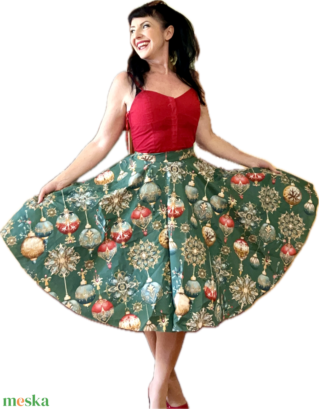 Pinup Rockabilly szoknya Vintage retro karácsonyi mintás  - ruha & divat - női ruha - szoknya - Meska.hu